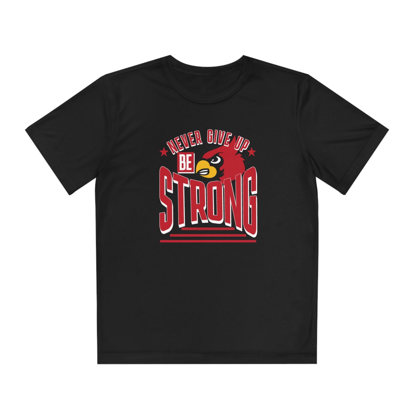Never Give Up Cardinal - Youth Sport-Tek® Competitor™ Tee