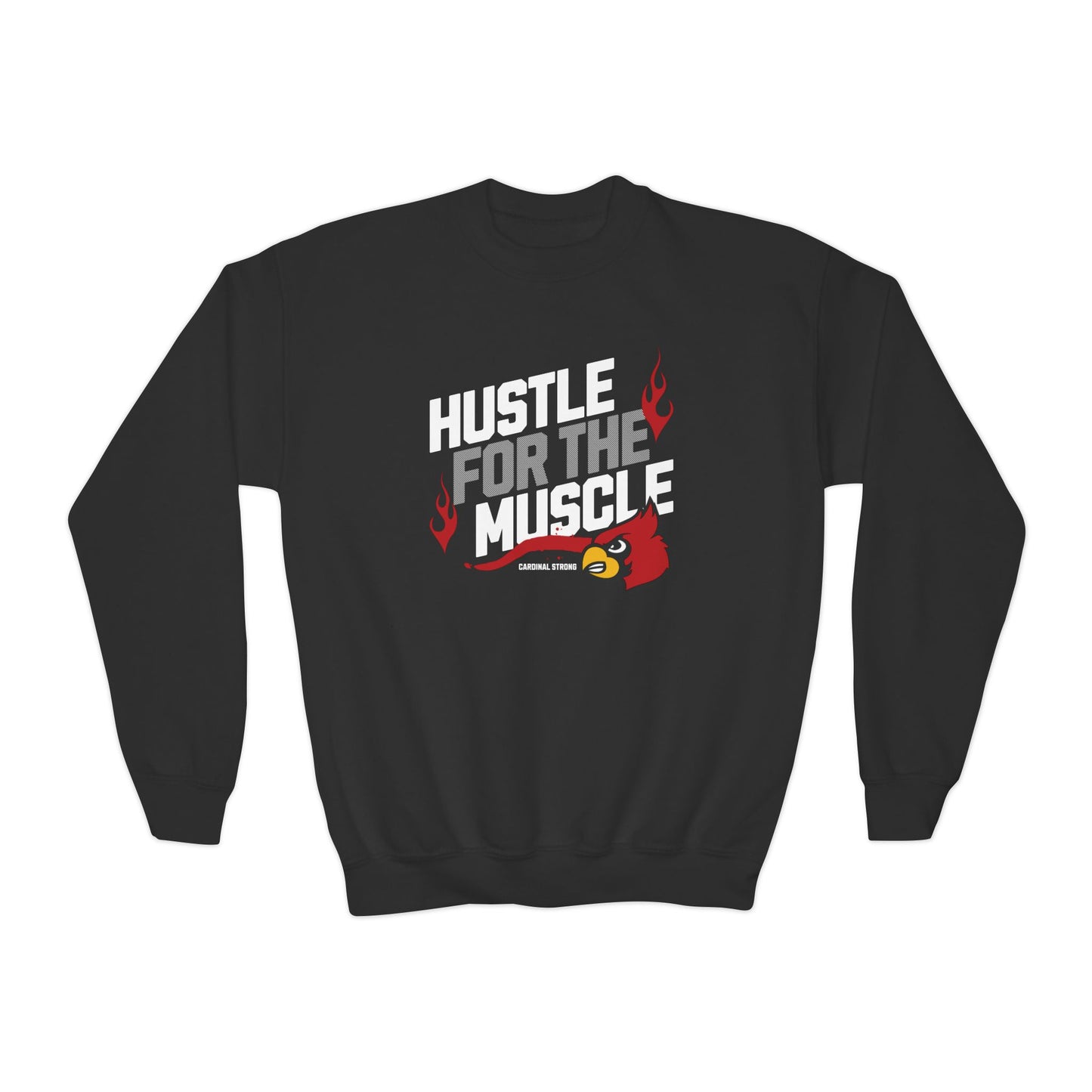 Hustle for the Muscle Cardinal - Youth Crew Sweatshirt