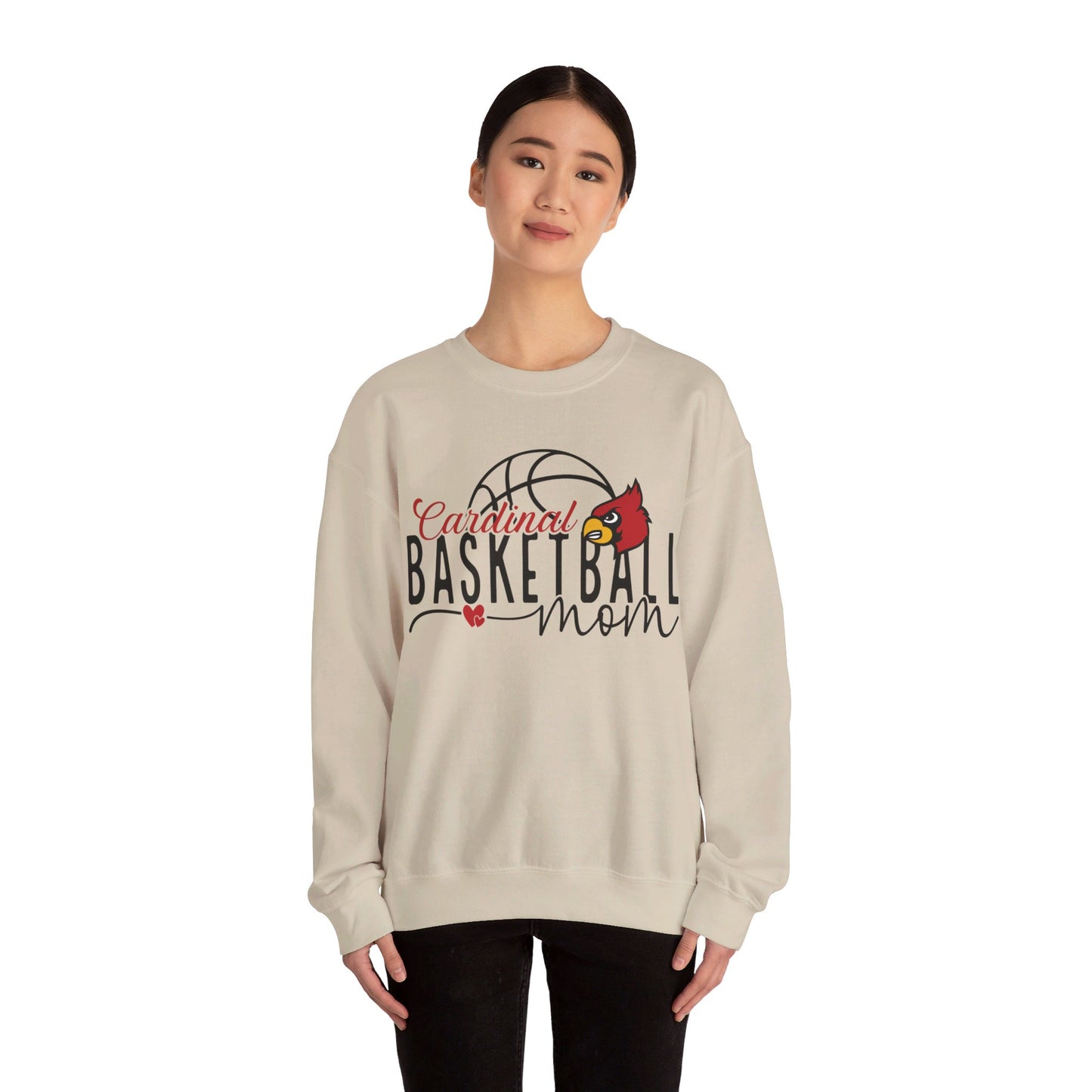 Cardinal Basketball Mom Hearts - Unisex Heavy Blend™ Crewneck Sweatshirt