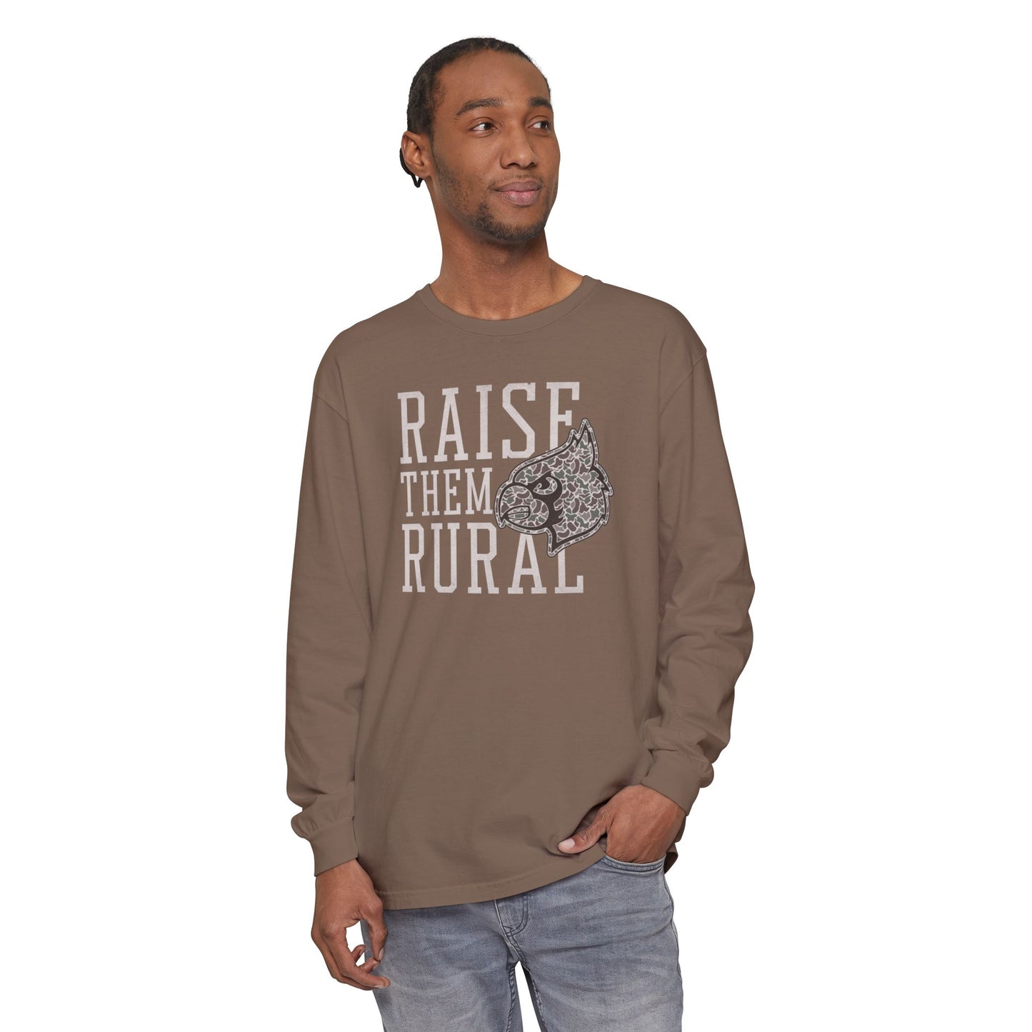 Old School Camo Raise them Rural Cardinal - Comfort Colors Long Sleeve T-Shirt