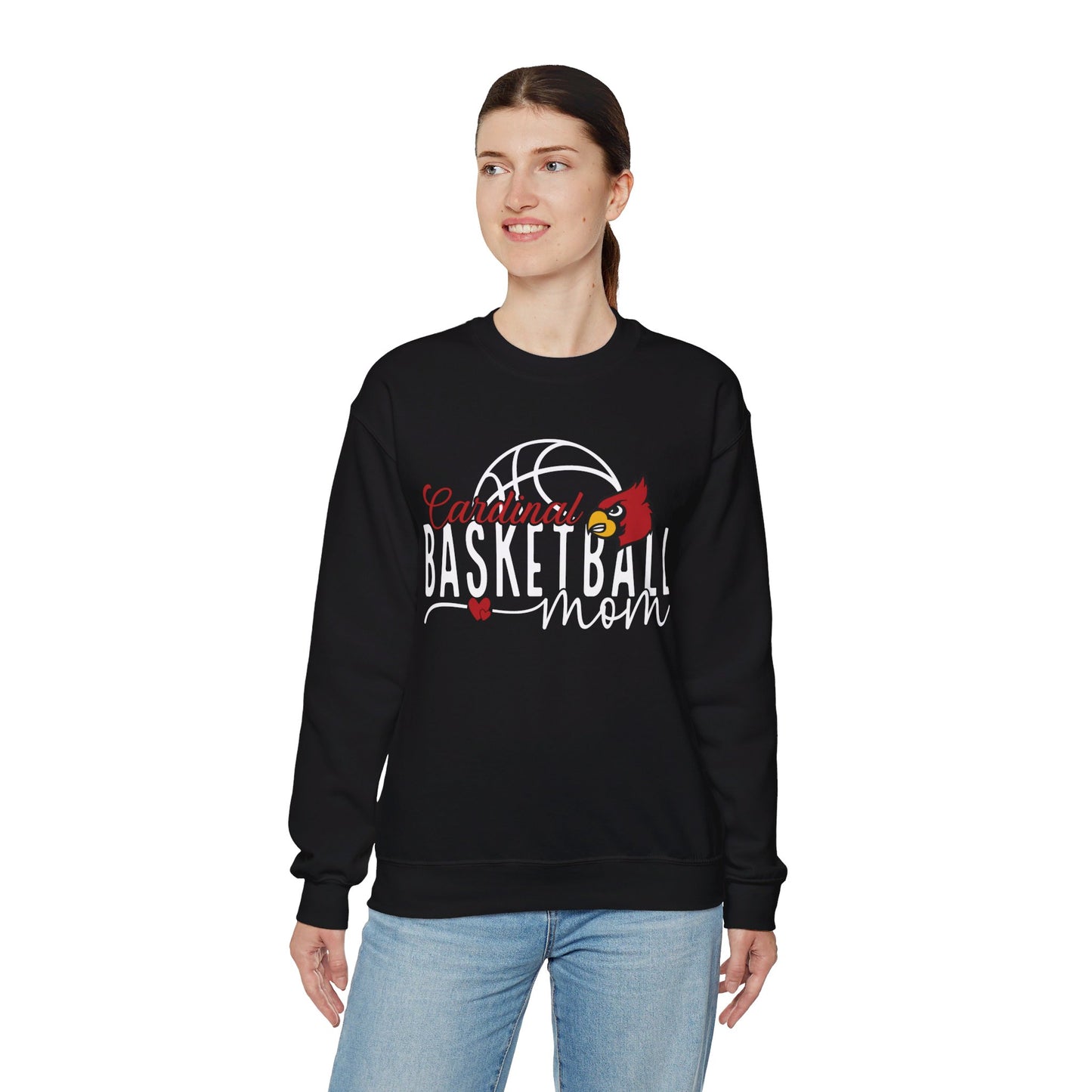 Cardinal Basketball Mom Hearts - Unisex Heavy Blend™ Crewneck Sweatshirt