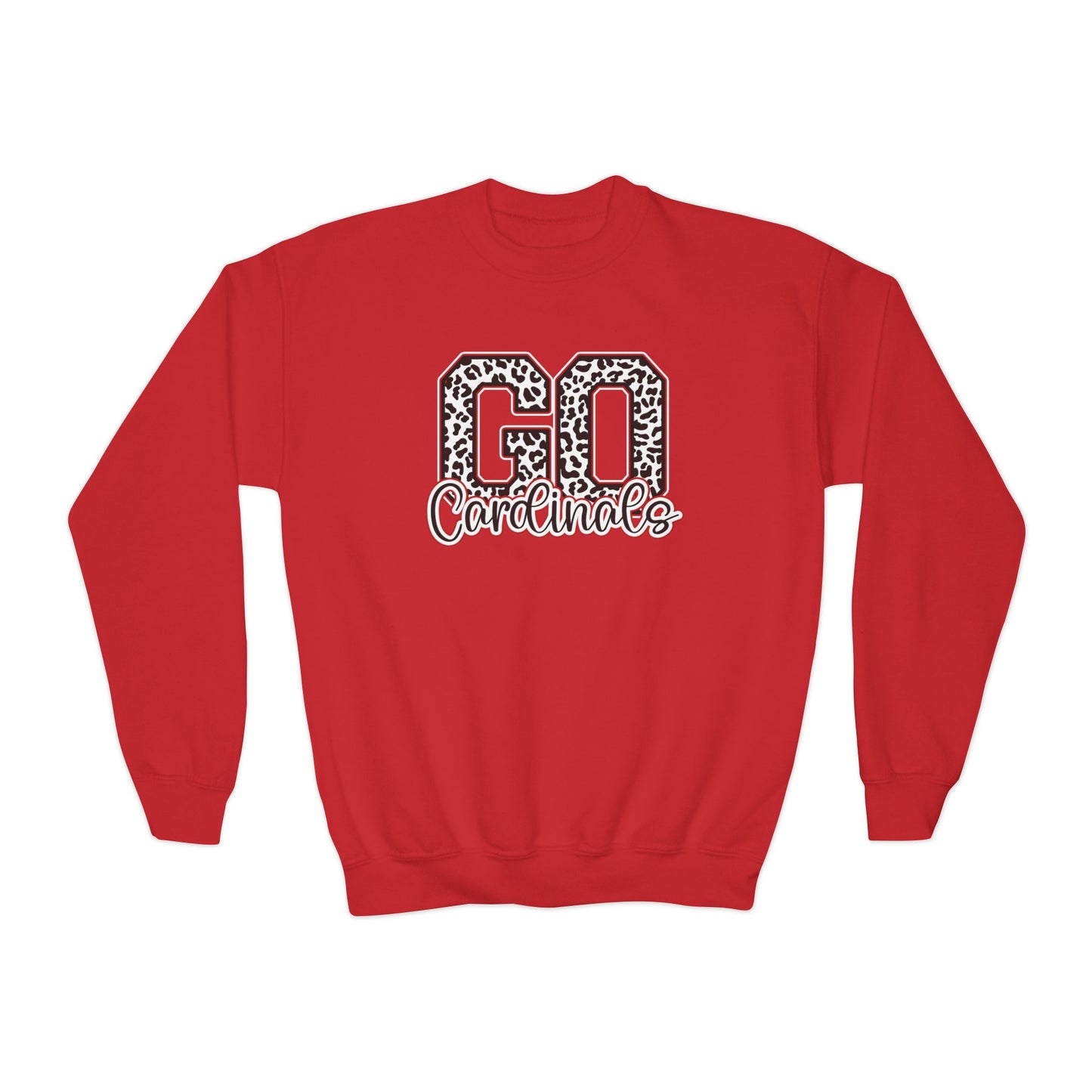 Go Cardinals Leopard Letters - Youth Crew Sweatshirt