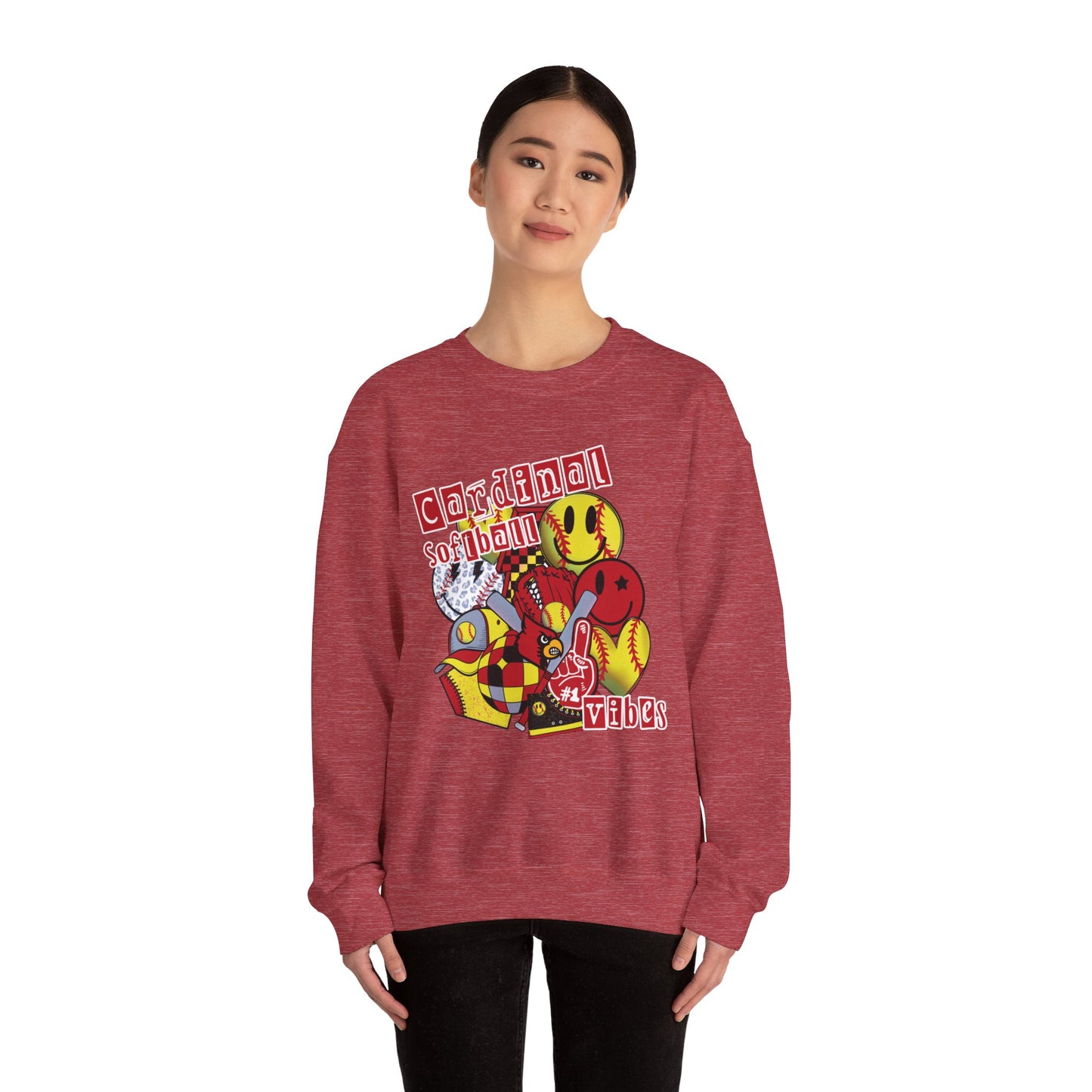 Cardinal Softball Vibes - Unisex Heavy Blend™ Crewneck Sweatshirt