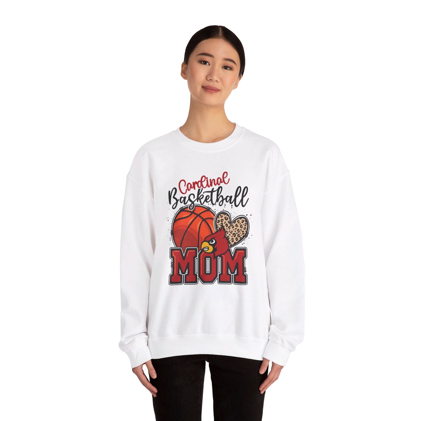 Cardinal Basketball Mom Leopard - Unisex Heavy Blend™ Crewneck Sweatshirt