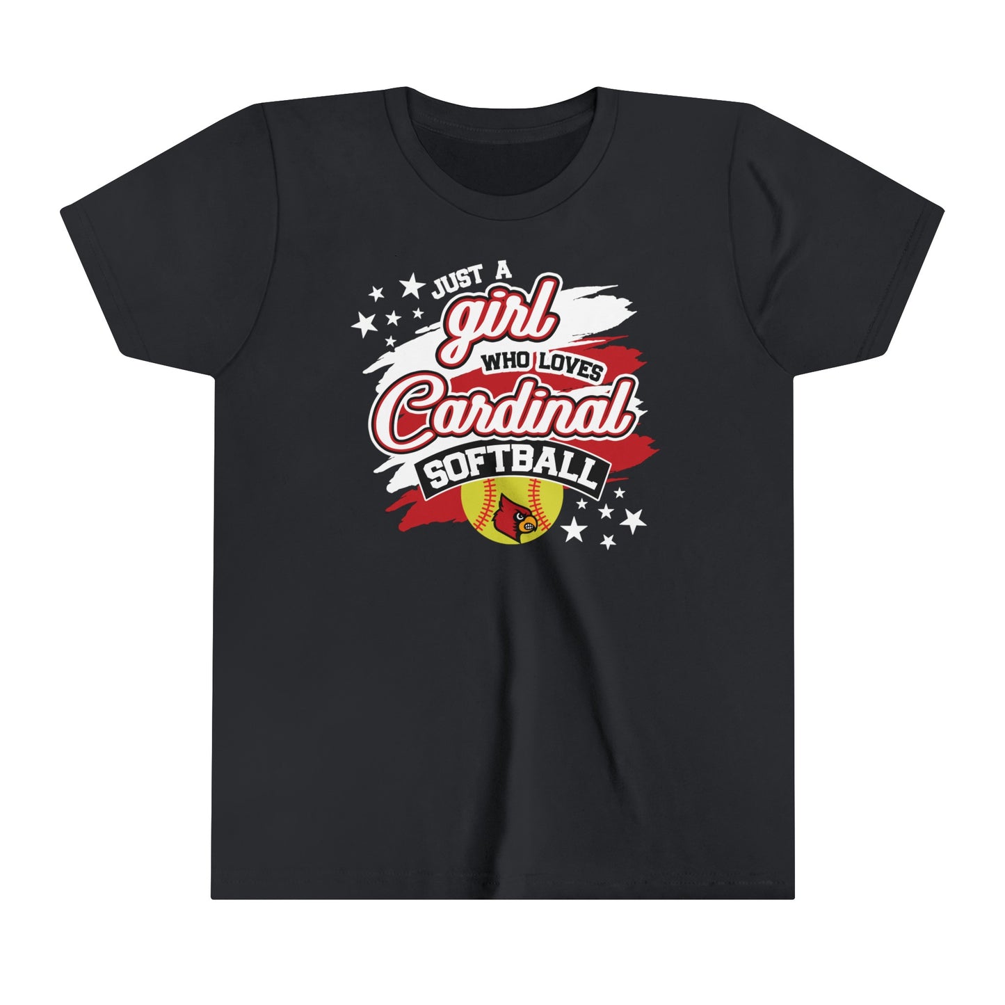 Just a Girl Who Loves Cardinal Softball - Bella + Canvas Youth Tee