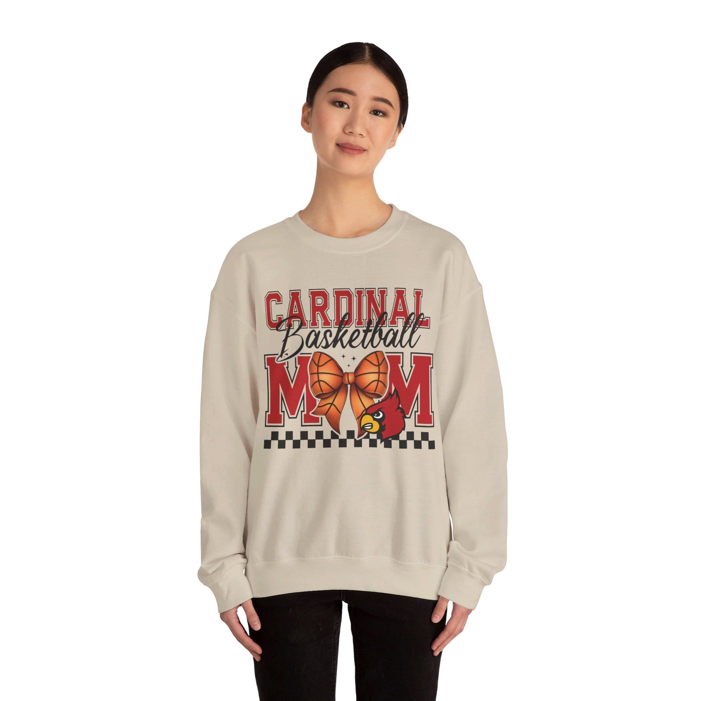 Cardinal Basketball Mom Checkerboard - Unisex Heavy Blend™ Crewneck Sweatshirt
