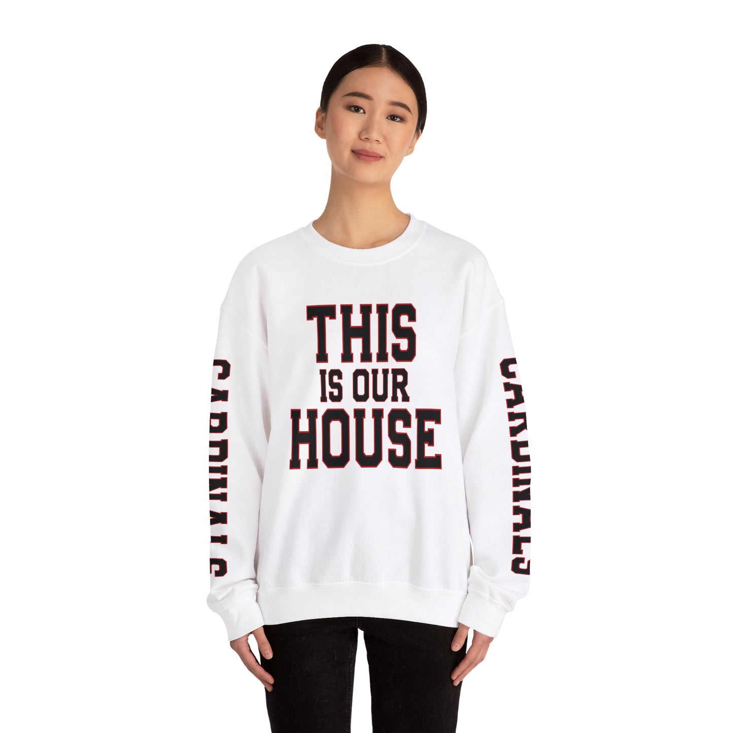 This is Our House Cardinals Sleeves - Unisex Heavy Blend™ Crewneck Sweatshirt