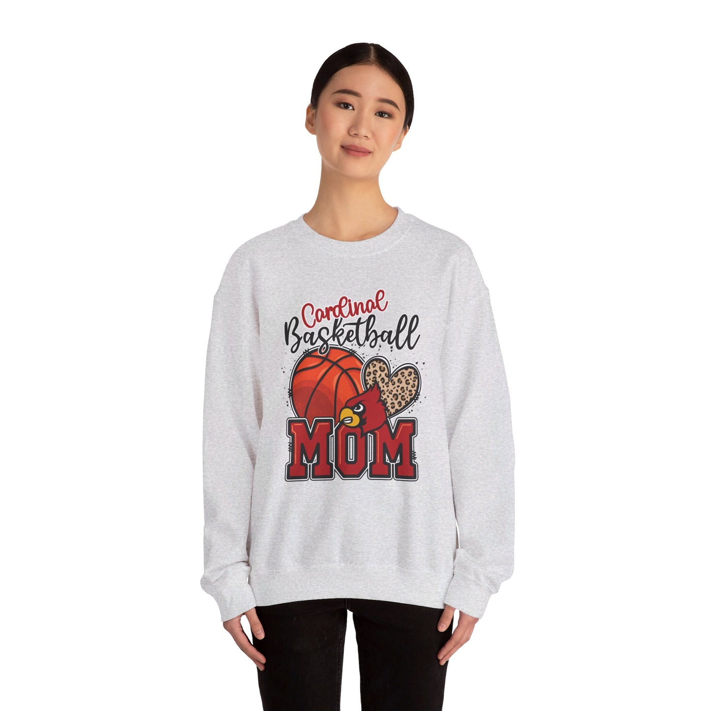 Cardinal Basketball Mom Leopard - Unisex Heavy Blend™ Crewneck Sweatshirt