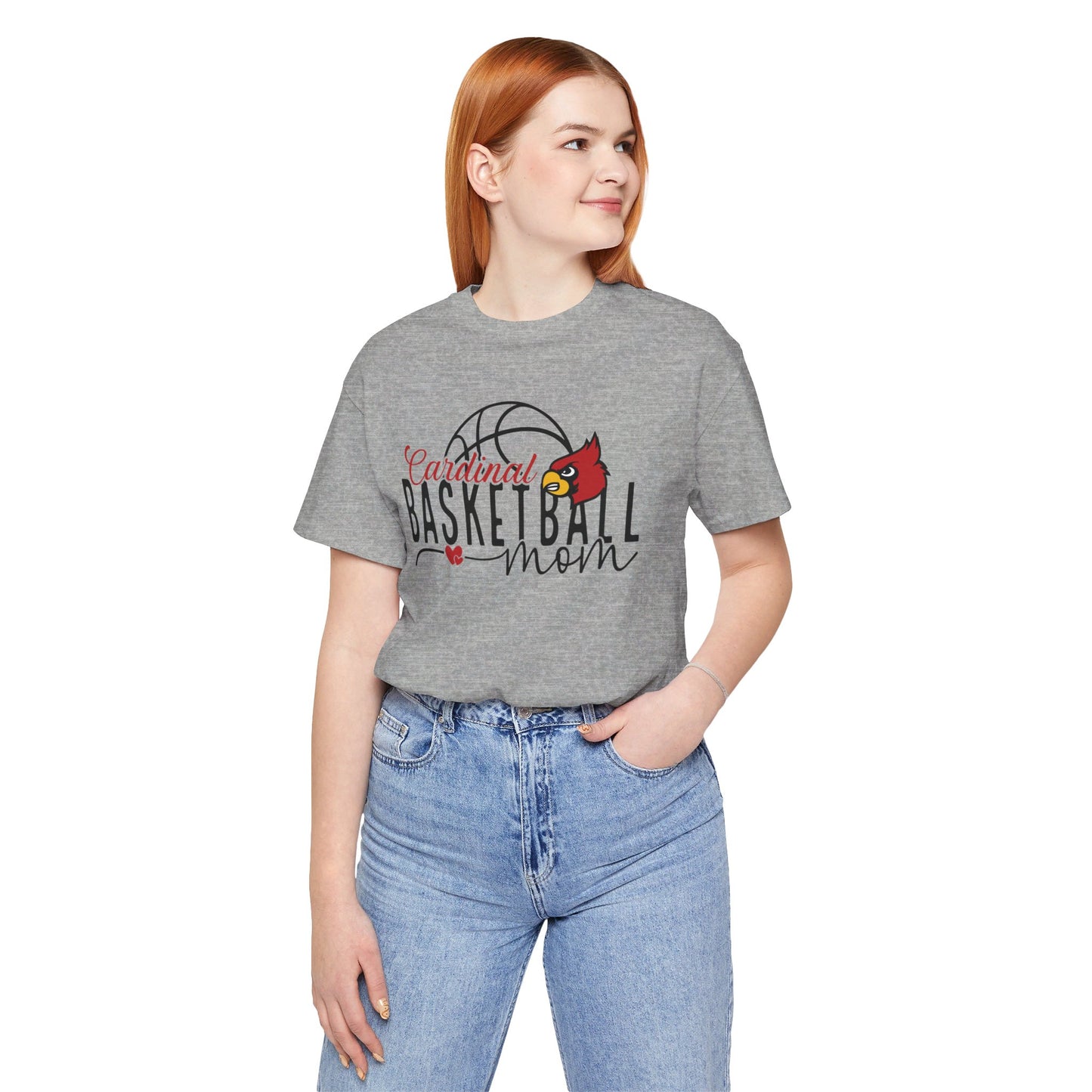 Cardinal Basketball Mom Hearts - Bella + Canvas Short Sleeve Tee