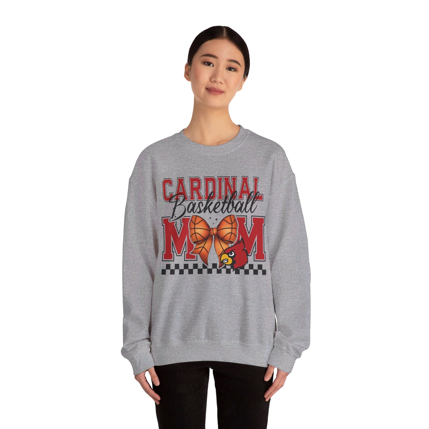 Cardinal Basketball Mom Checkerboard - Unisex Heavy Blend™ Crewneck Sweatshirt