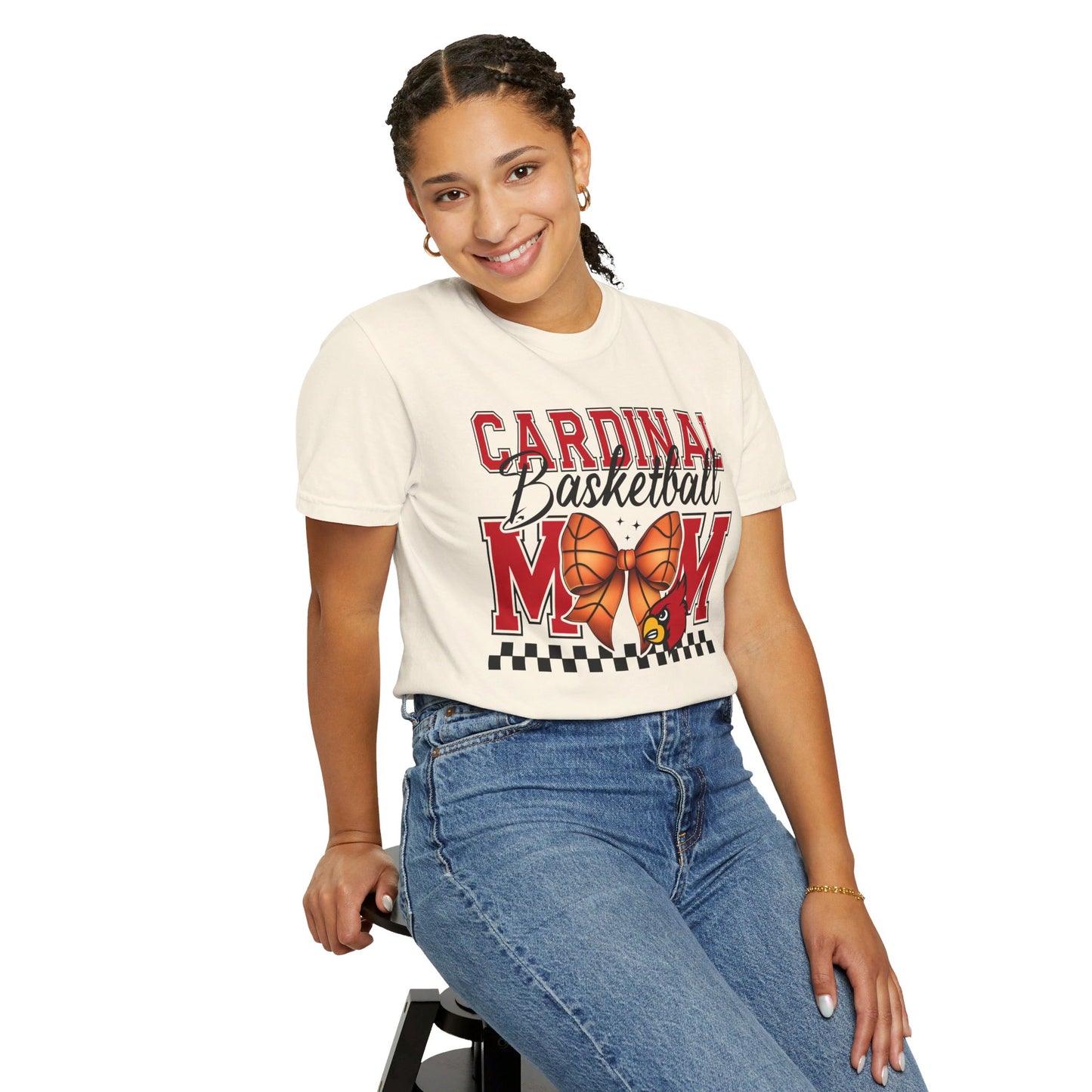 Cardinal Basketball Mom Checkerboard - Comfort Colors T-shirt