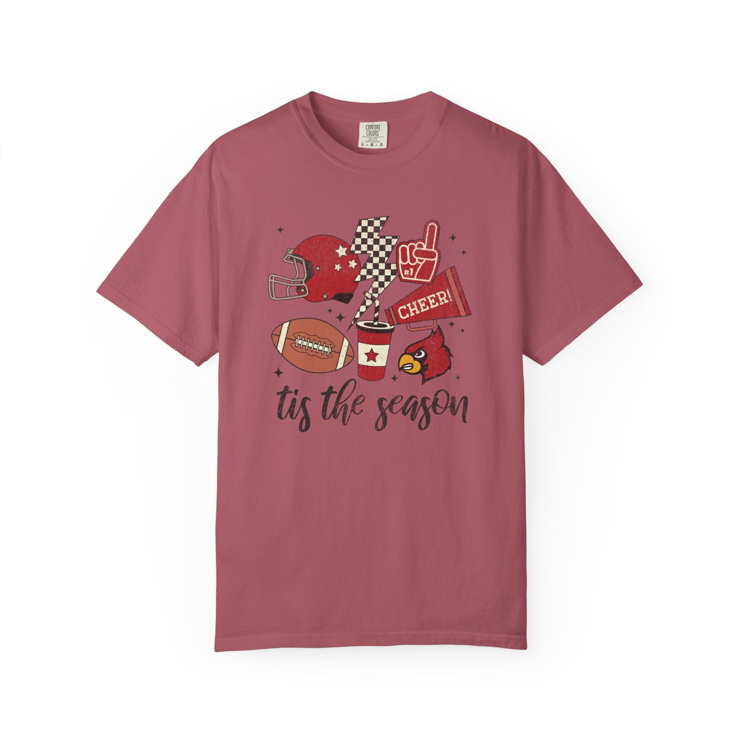 Cardinal Tis the Season Football - Comfort Colors T Shirt