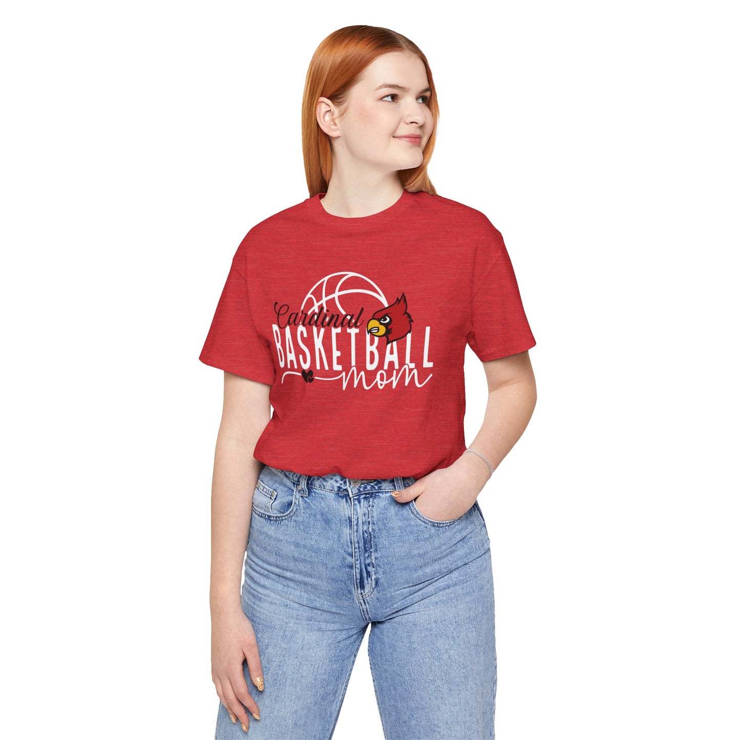 Cardinal Basketball Mom Hearts - Bella + Canvas Short Sleeve Tee