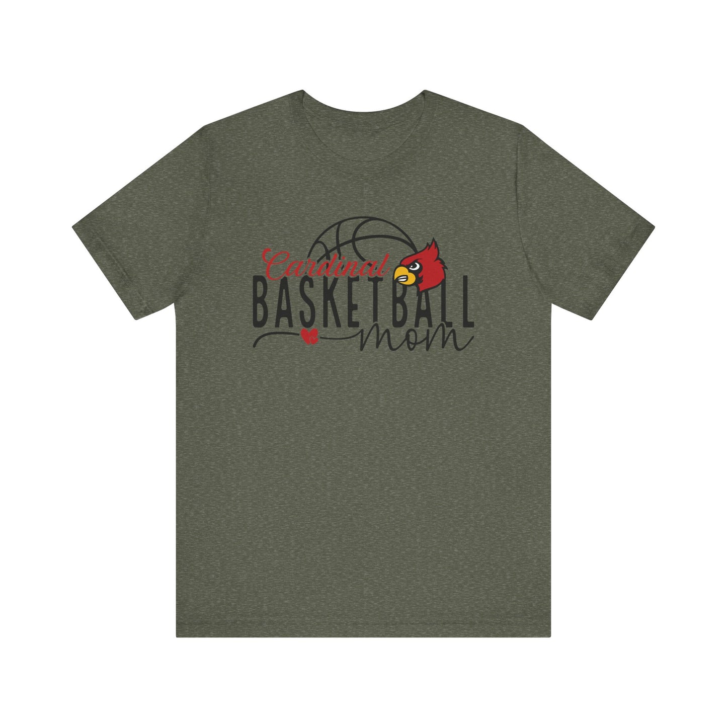 Cardinal Basketball Mom Hearts - Bella + Canvas Short Sleeve Tee