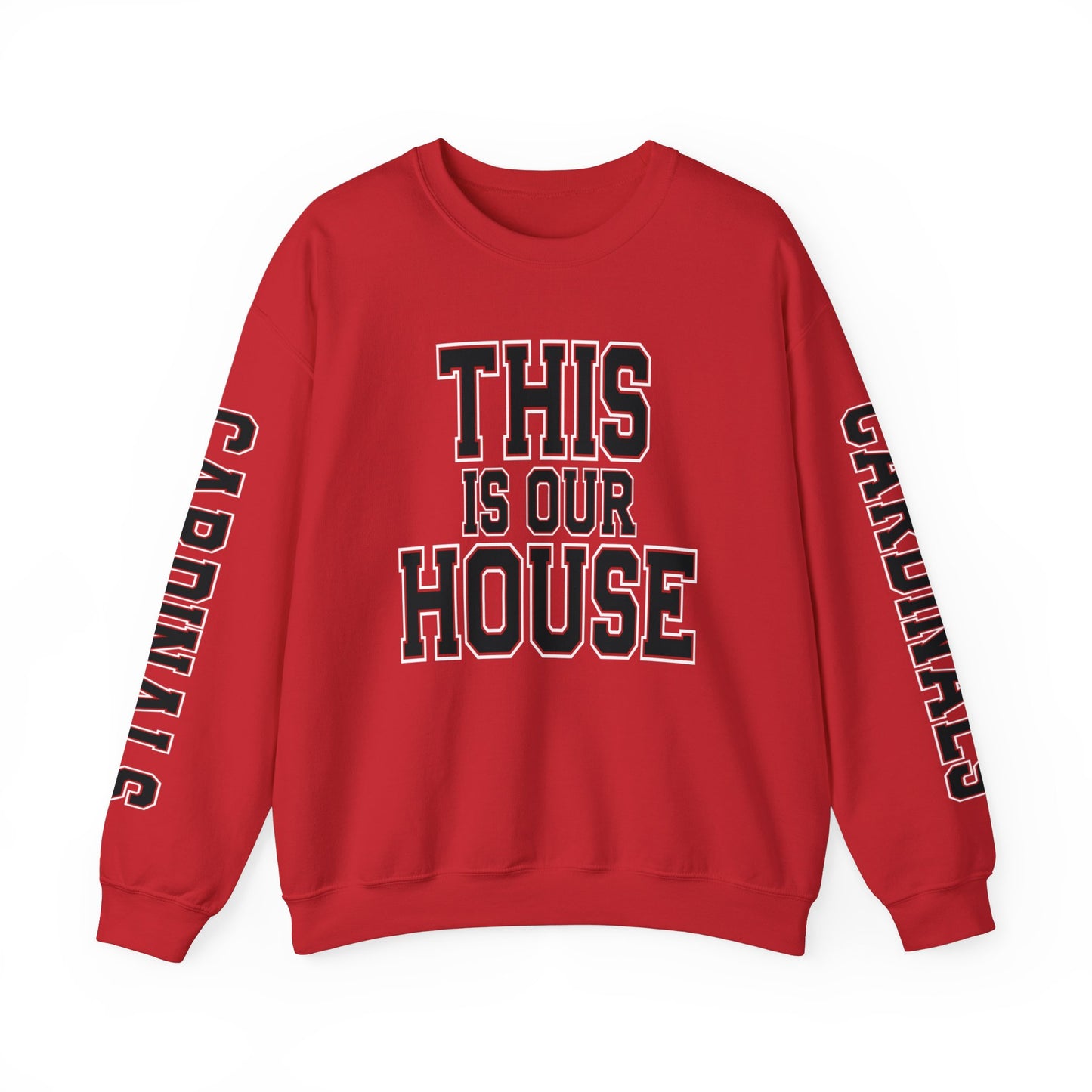 This is Our House Cardinals Sleeves - Unisex Heavy Blend™ Crewneck Sweatshirt