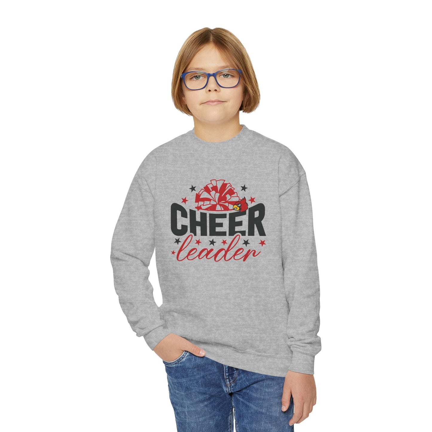 Cheerleader Pom and Stars - Youth Crew Sweatshirt