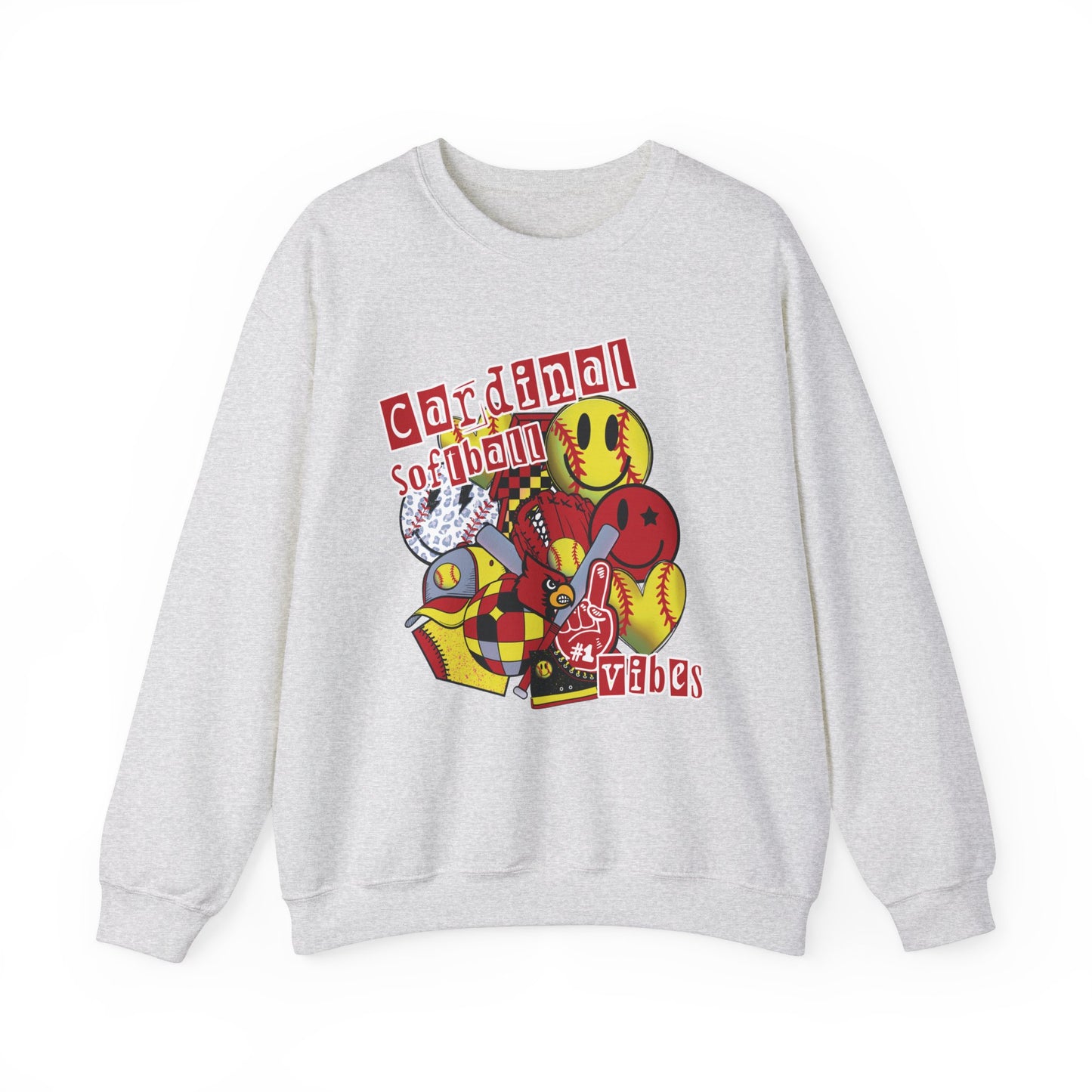 Cardinal Softball Vibes - Unisex Heavy Blend™ Crewneck Sweatshirt