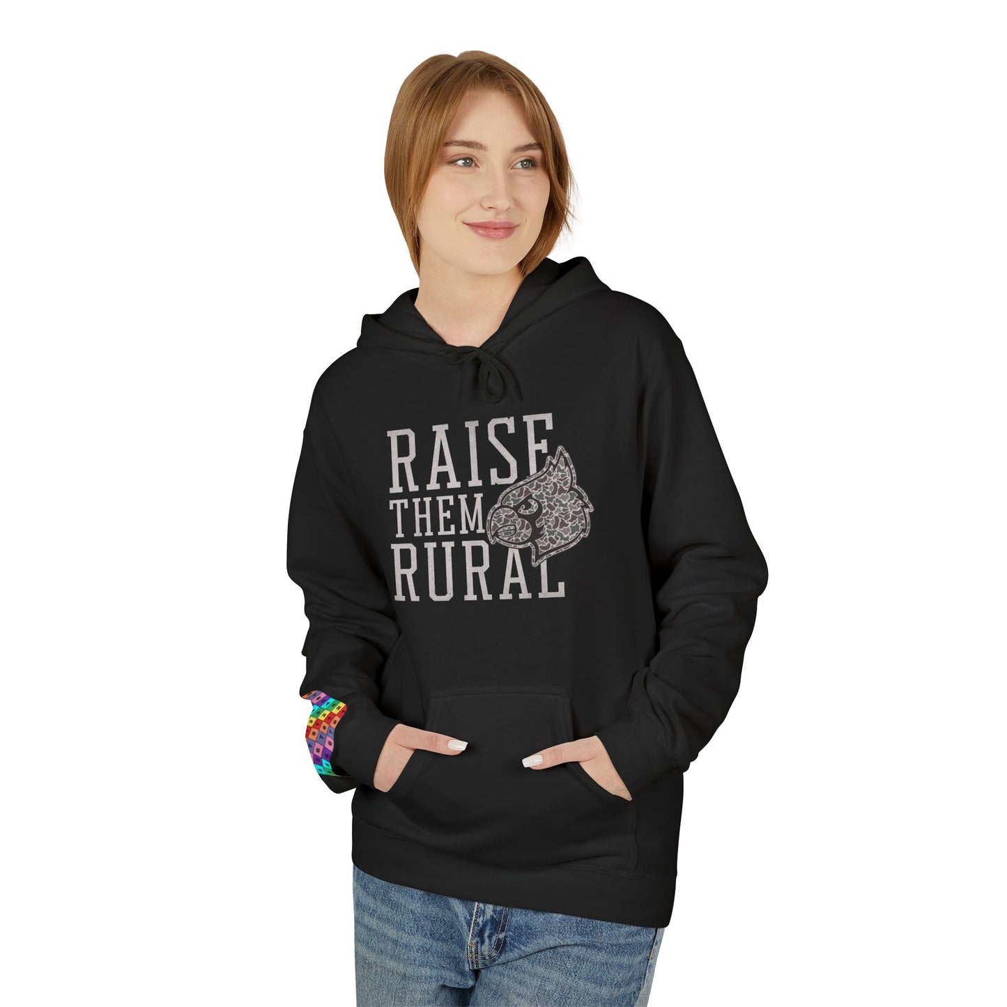 Old School Camo Raise them Rural Cardinal Football - Midweight Softstyle Fleece Hoodie