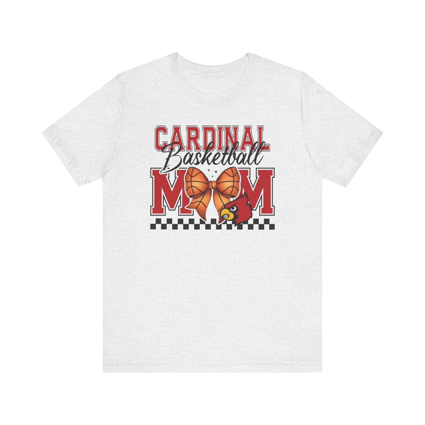 Cardinal Basketball Mom Checkerboard - Bella + Canvas Short Sleeve Tee