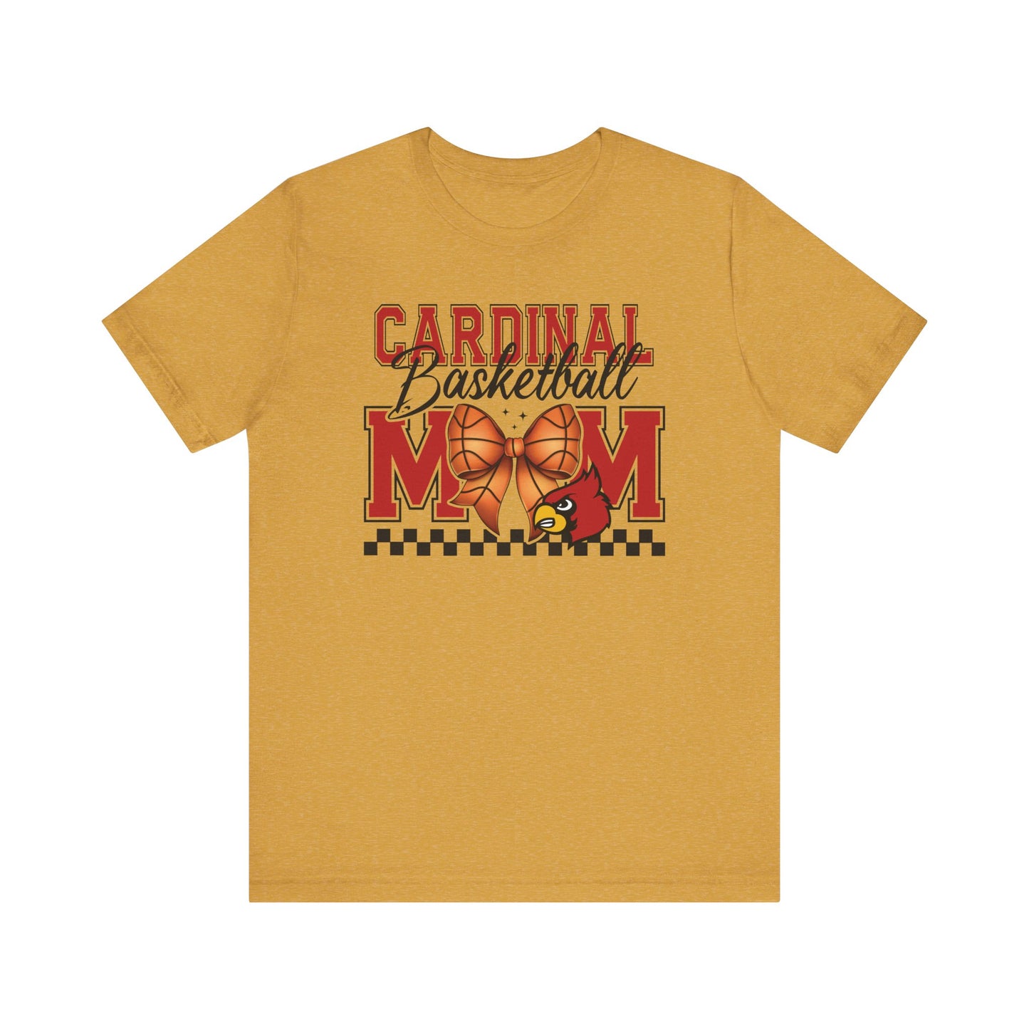 Cardinal Basketball Mom Checkerboard - Bella + Canvas Short Sleeve Tee