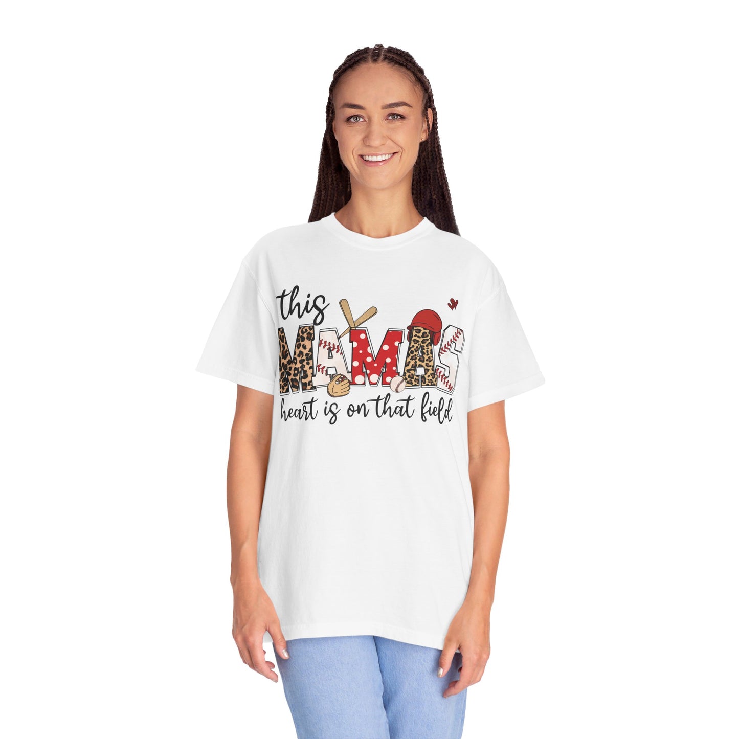 This Mama's Heart in on the Field Baseball - Comfort Colors T-shirt