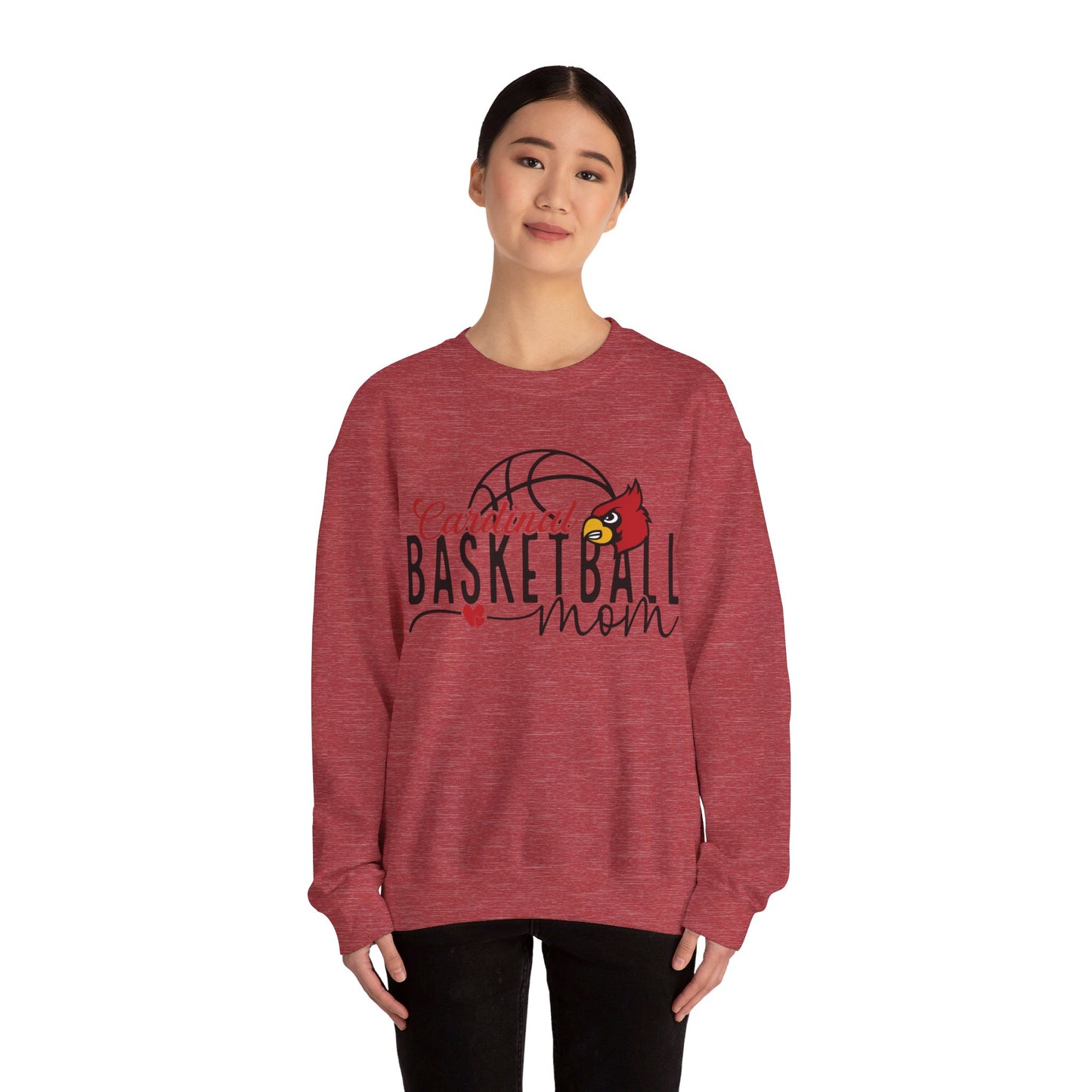 Cardinal Basketball Mom Hearts - Unisex Heavy Blend™ Crewneck Sweatshirt