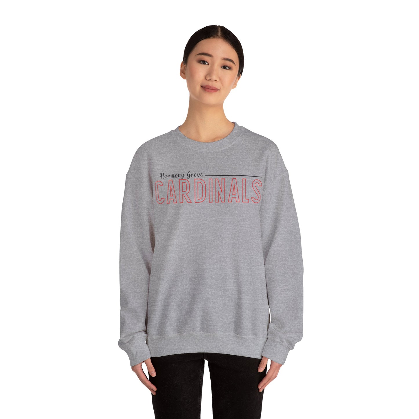 Harmony Grove Cardinals Outline Text - Unisex Heavy Blend™ Crewneck Sweatshirt