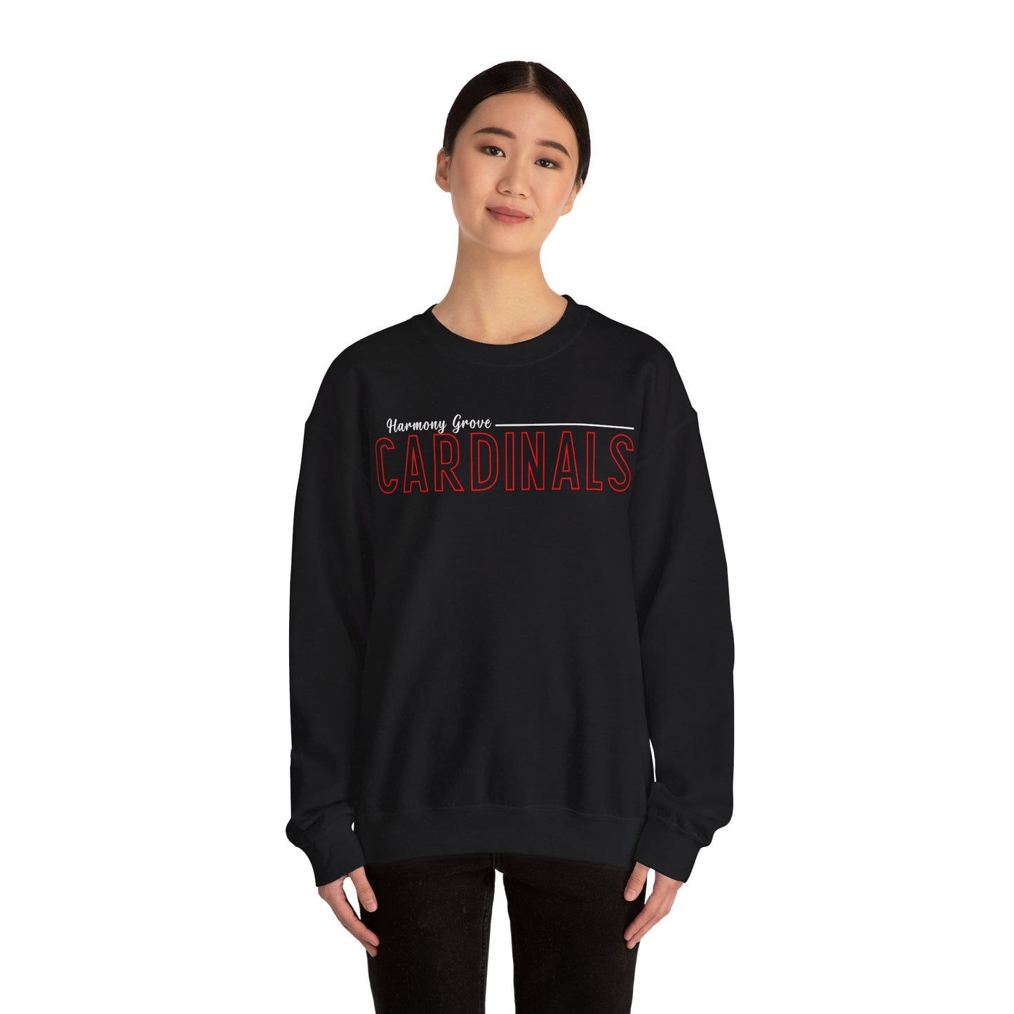 Harmony Grove Cardinals Outline Text - Unisex Heavy Blend™ Crewneck Sweatshirt