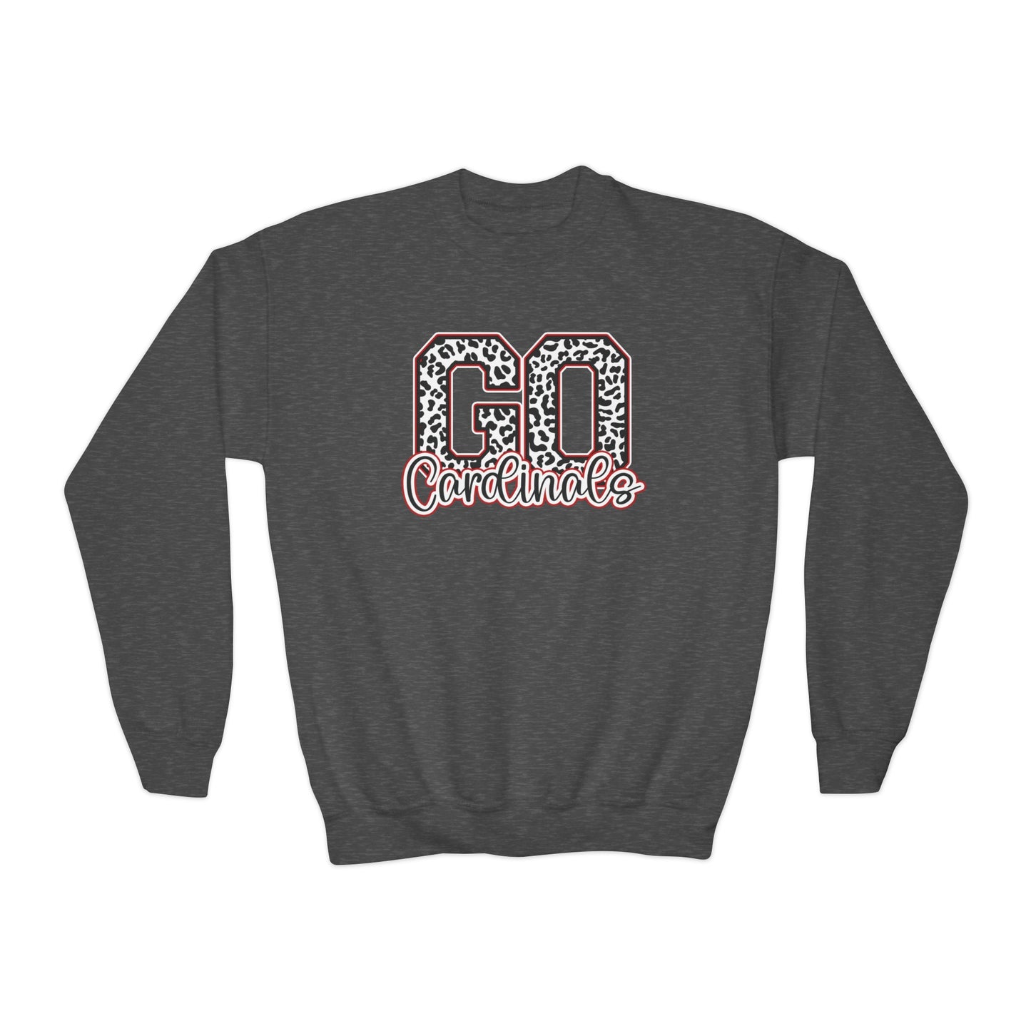 Go Cardinals Leopard Letters - Youth Crew Sweatshirt