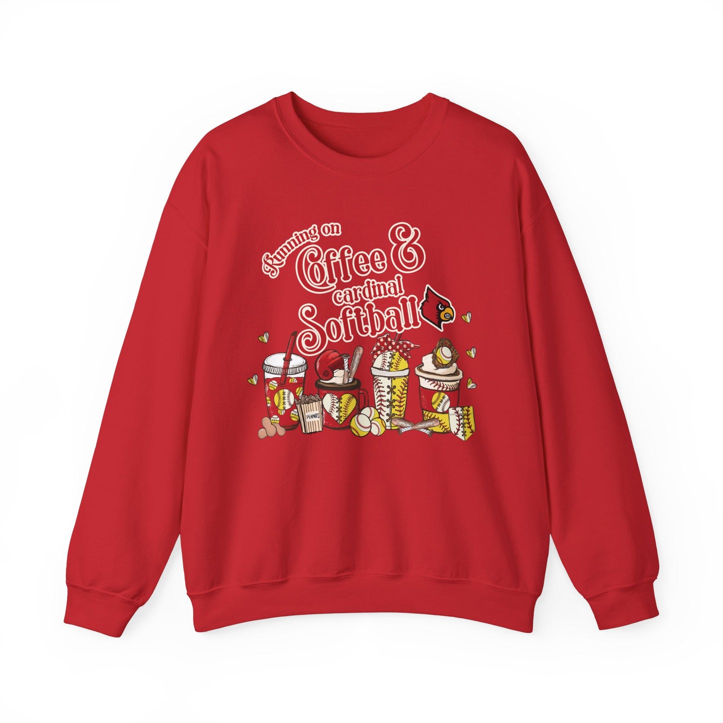 Running on Coffee and Cardinal Softball - Unisex Heavy Blend™ Crewneck Sweatshirt