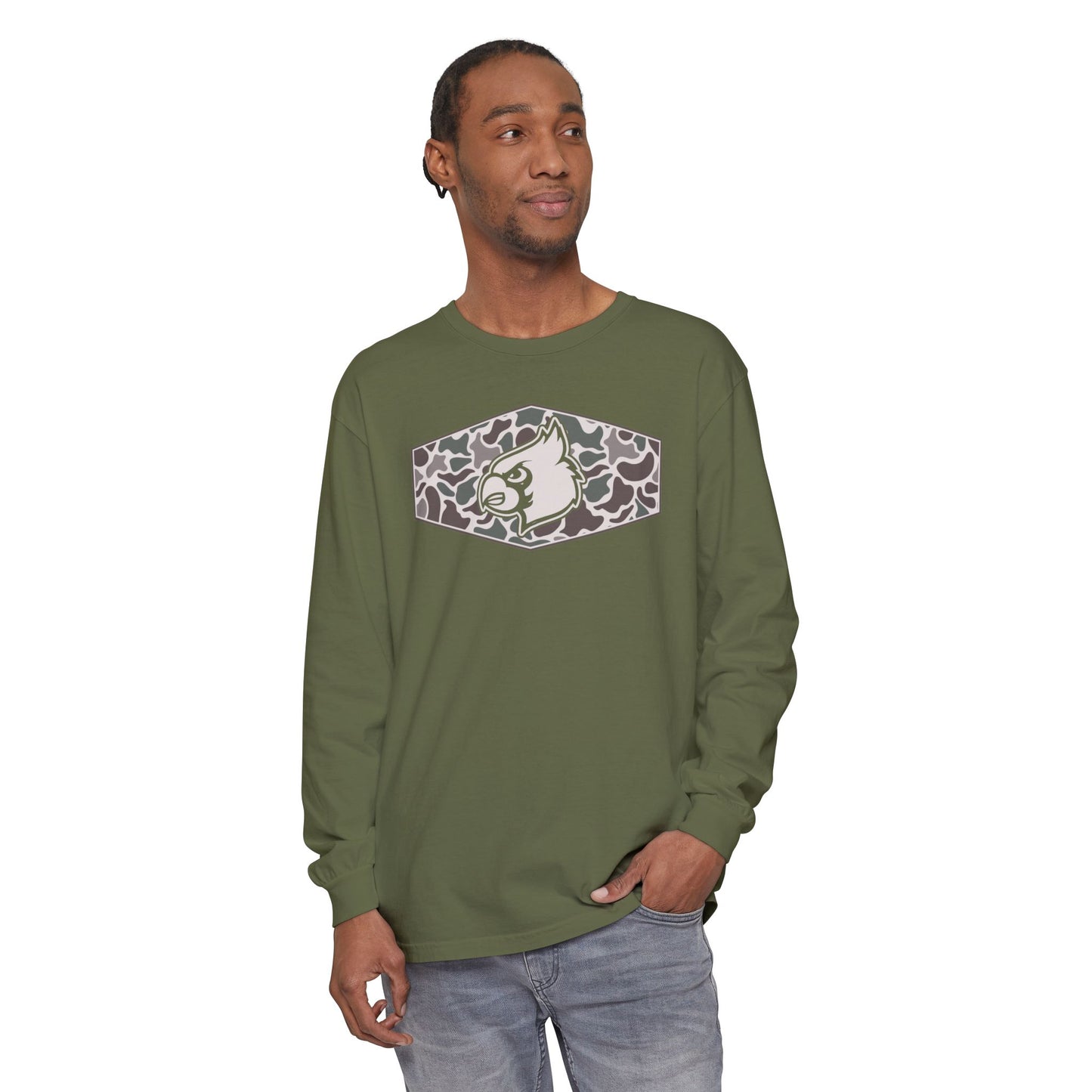 Old School Camo Cardinal Inset - Comfort Colors Long Sleeve T-Shirt