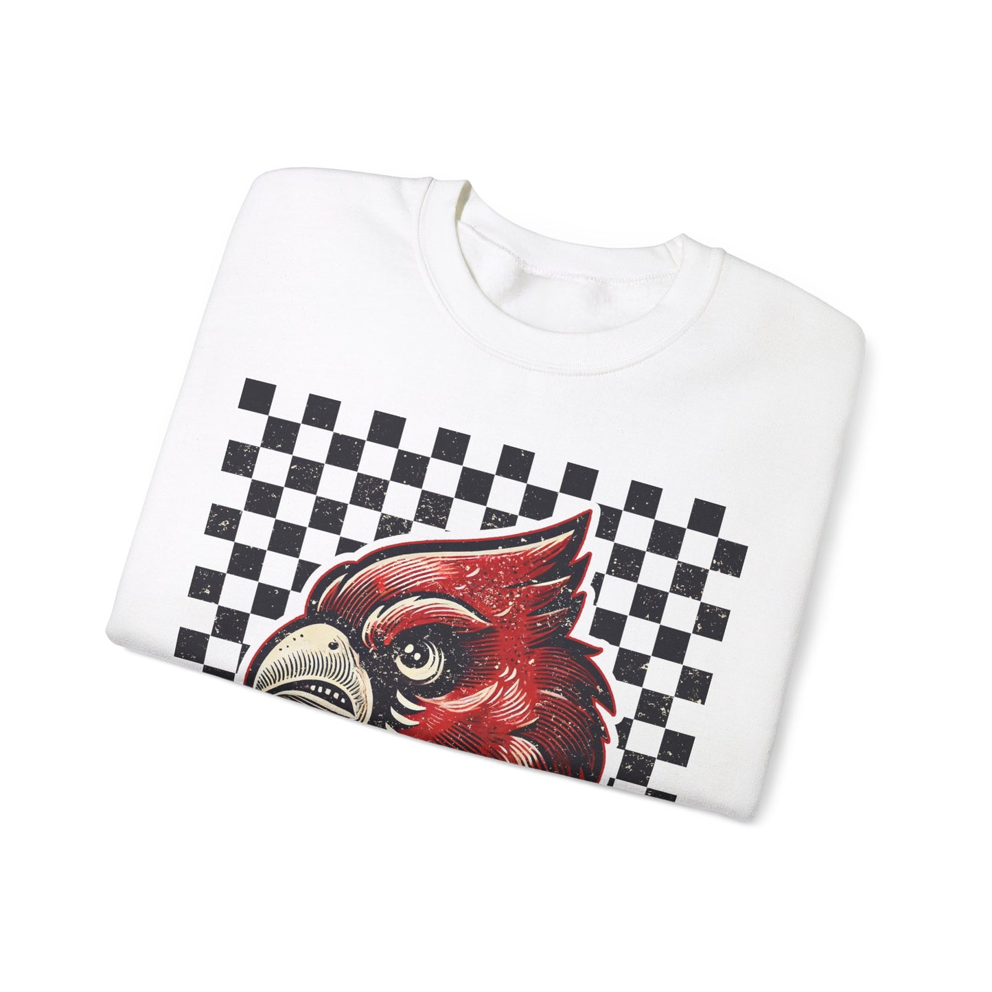 Vintage Cardinal Black and White Checkerboard - Unisex Heavy Blend™ Crewneck Sweatshirt