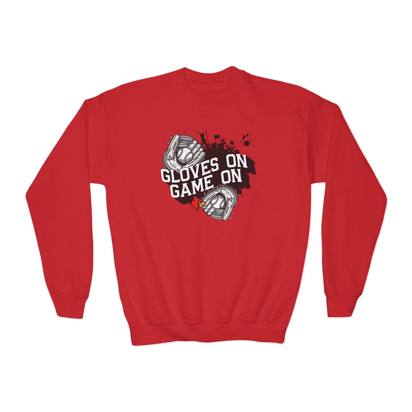 Gloves On Game On Baseball - Youth Crew Sweatshirt