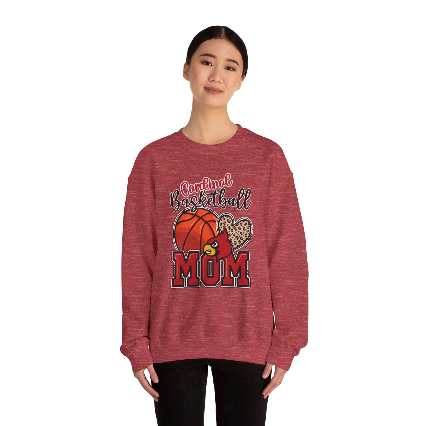 Cardinal Basketball Mom Leopard - Unisex Heavy Blend™ Crewneck Sweatshirt
