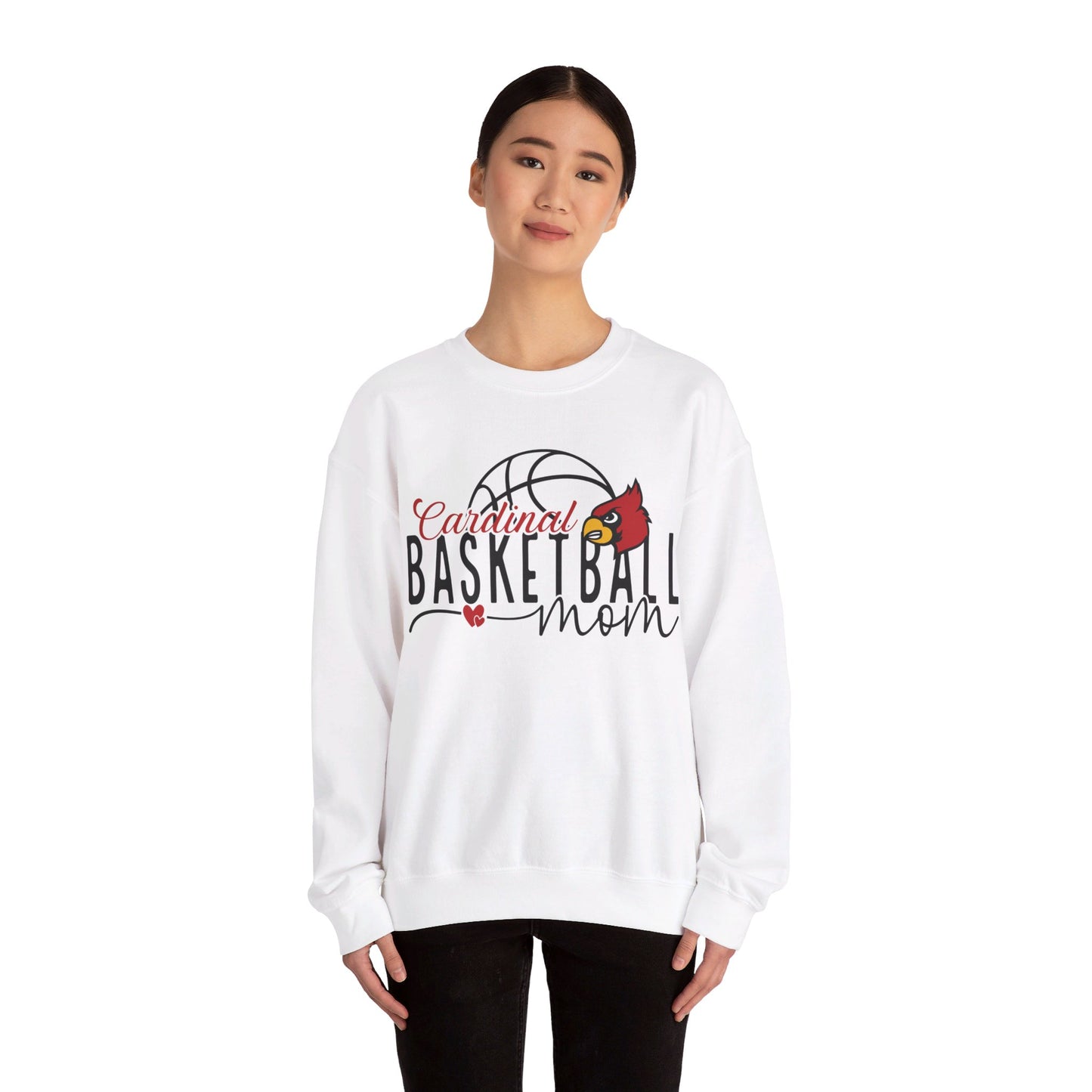 Cardinal Basketball Mom Hearts - Unisex Heavy Blend™ Crewneck Sweatshirt