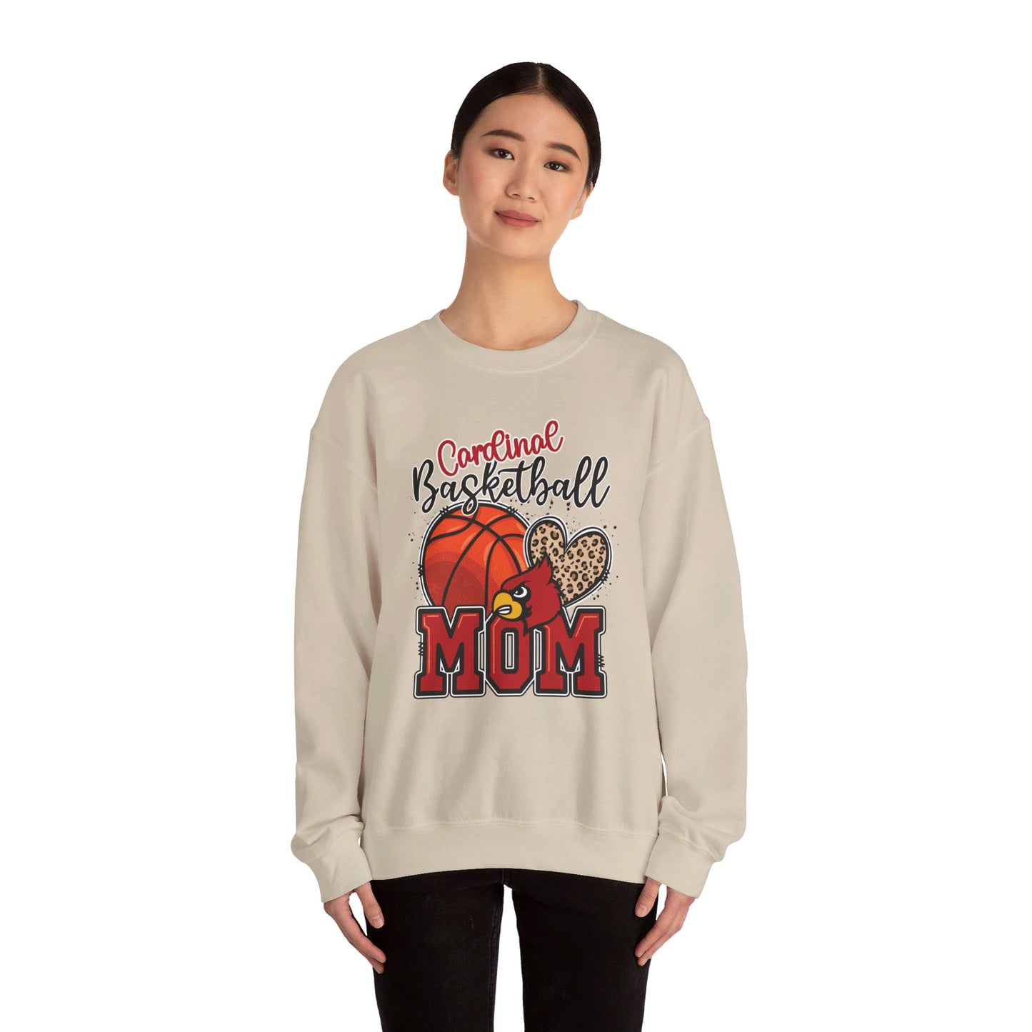 Cardinal Basketball Mom Leopard - Unisex Heavy Blend™ Crewneck Sweatshirt