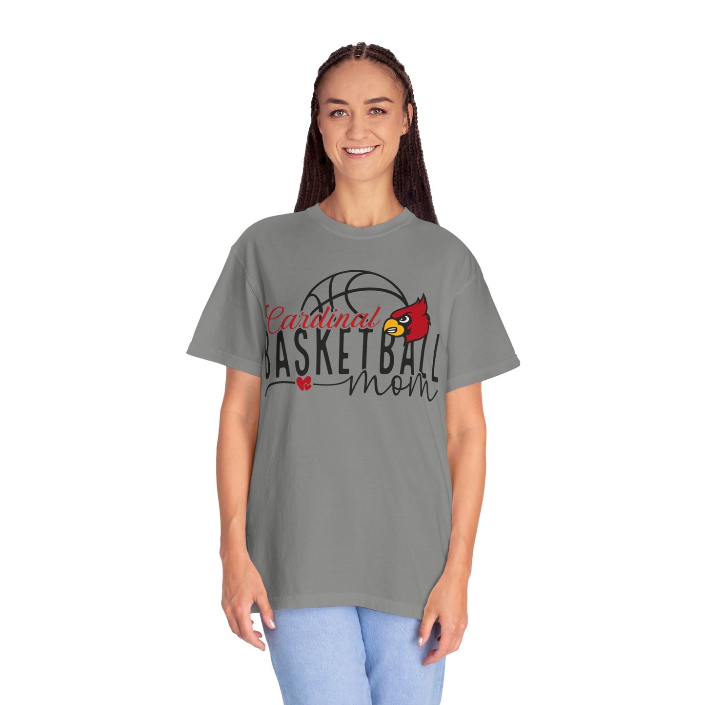 Cardinal Basketball Mom Hearts - Comfort Colors T-shirt