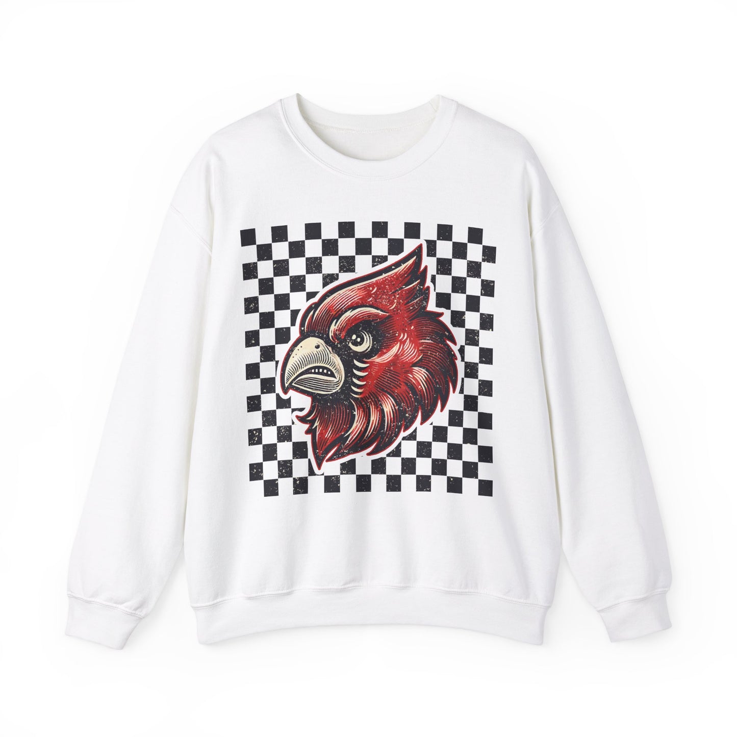 Vintage Cardinal Black and White Checkerboard - Unisex Heavy Blend™ Crewneck Sweatshirt