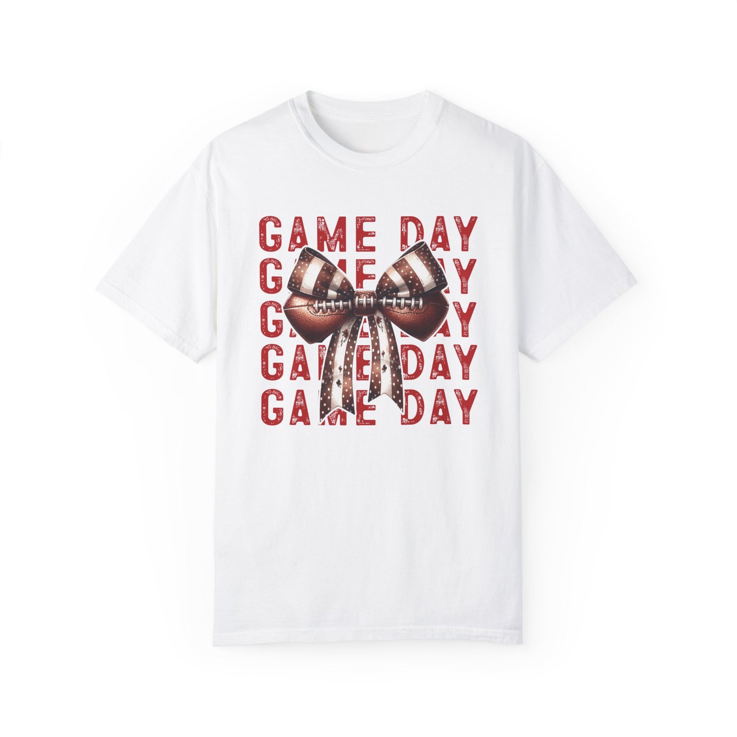 Red Game Day Football Bow - Comfort Colors T-shirt