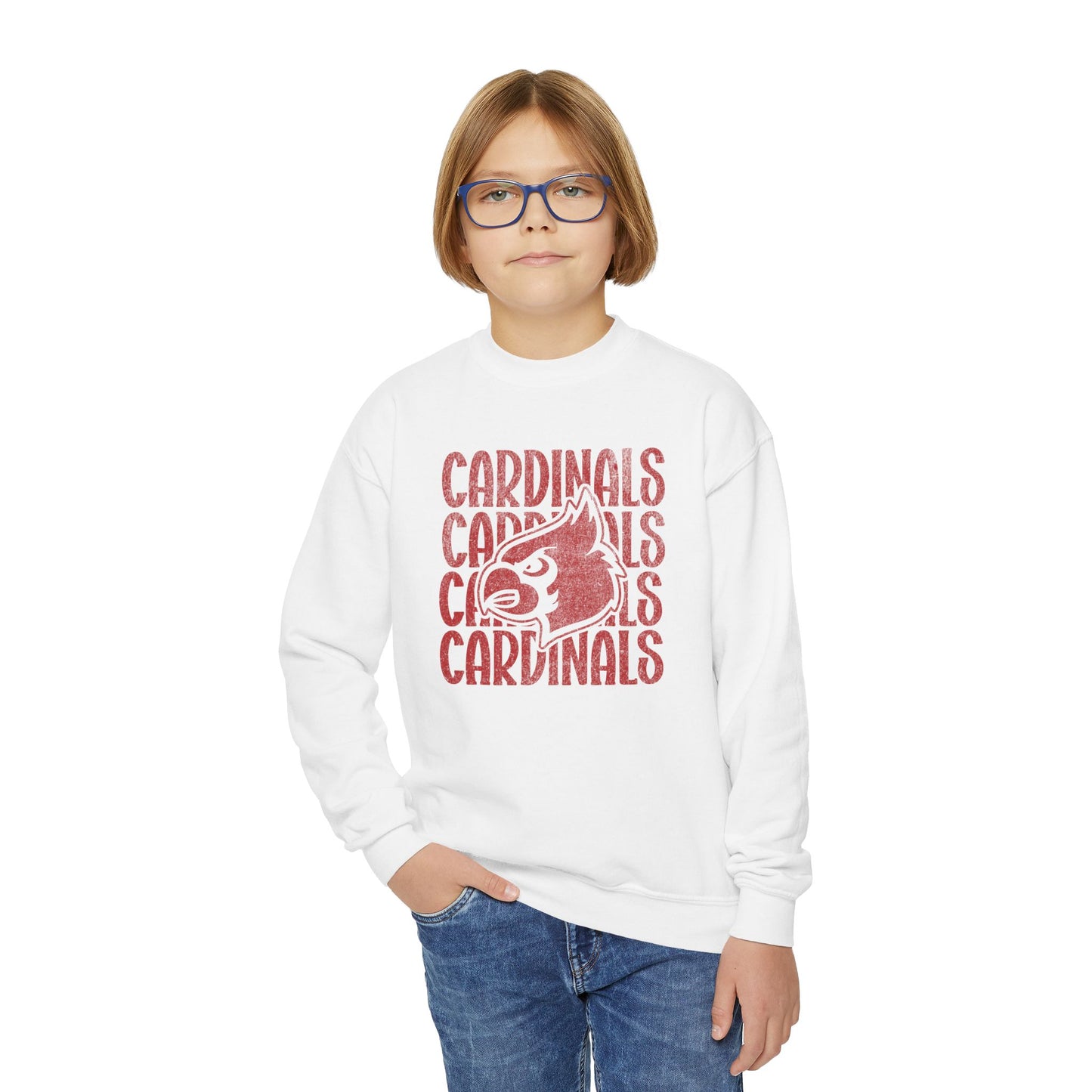Vintage Cardinal 4 - Youth Crew Sweatshirt