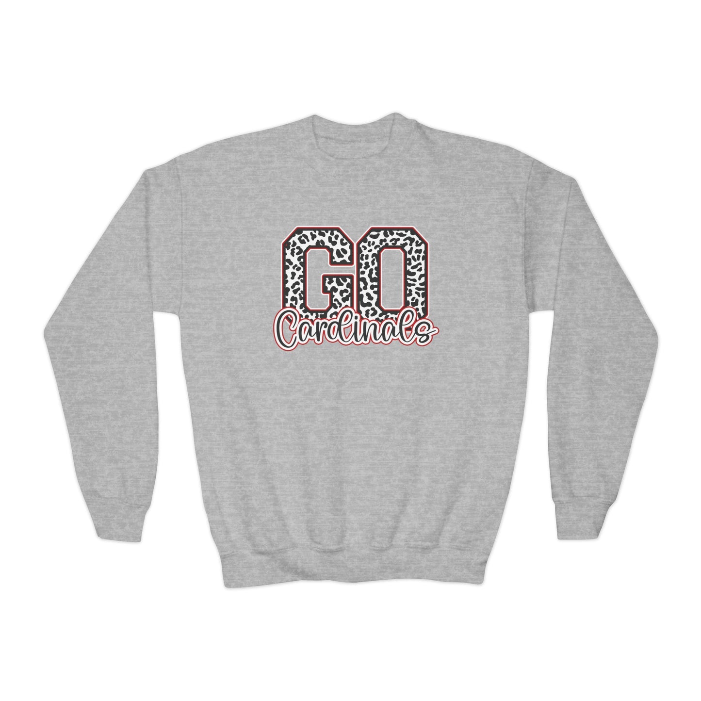 Go Cardinals Leopard Letters - Youth Crew Sweatshirt