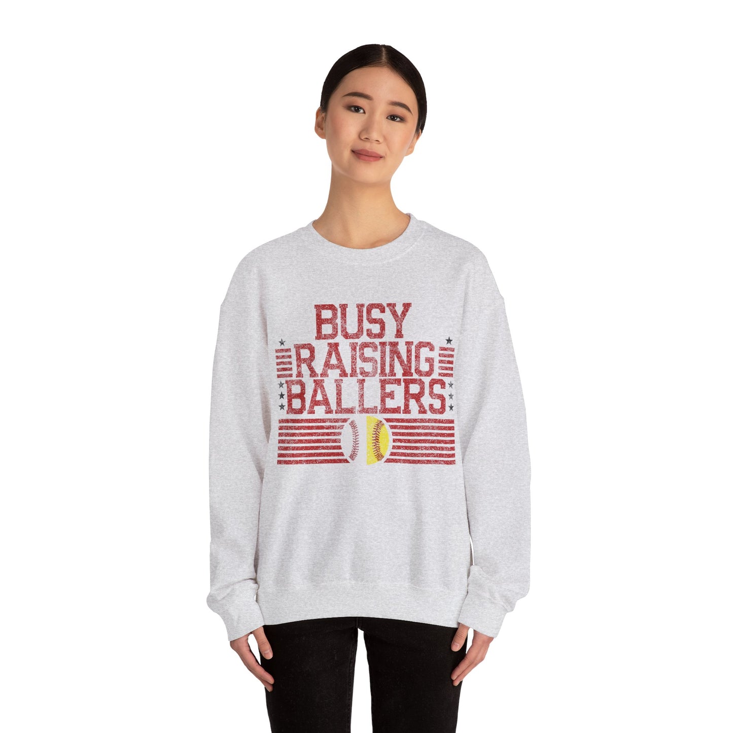 Busy Raising Ballers Baseball and Softball - Unisex Heavy Blend™ Crewneck Sweatshirt