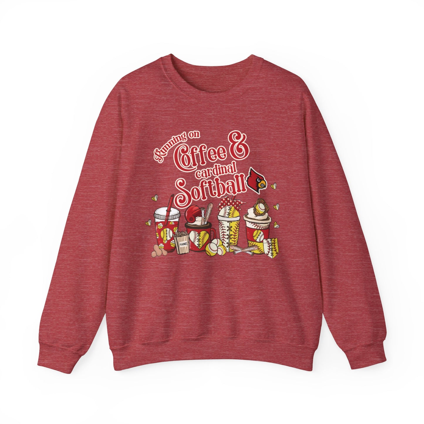 Running on Coffee and Cardinal Softball - Unisex Heavy Blend™ Crewneck Sweatshirt