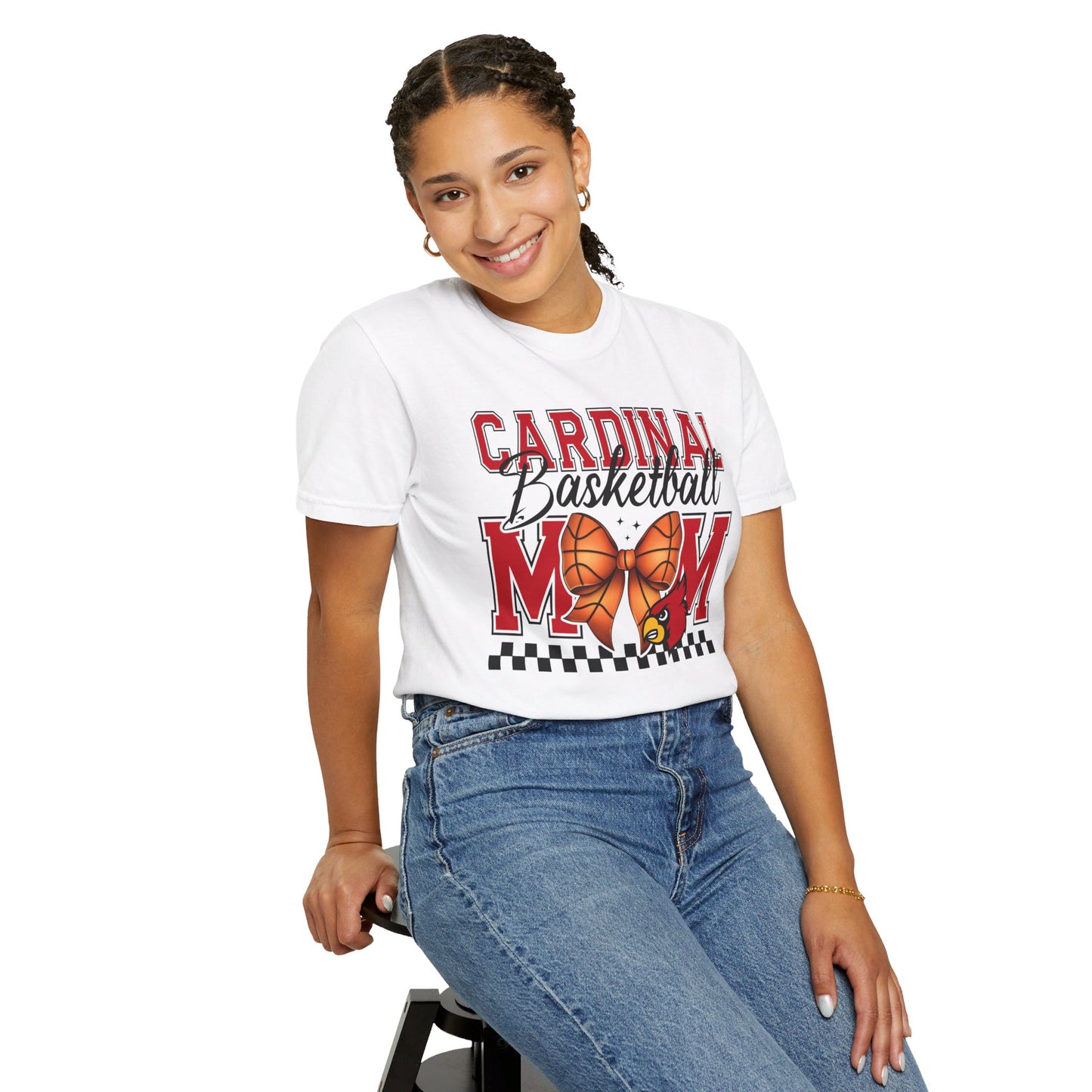 Cardinal Basketball Mom Checkerboard - Comfort Colors T-shirt