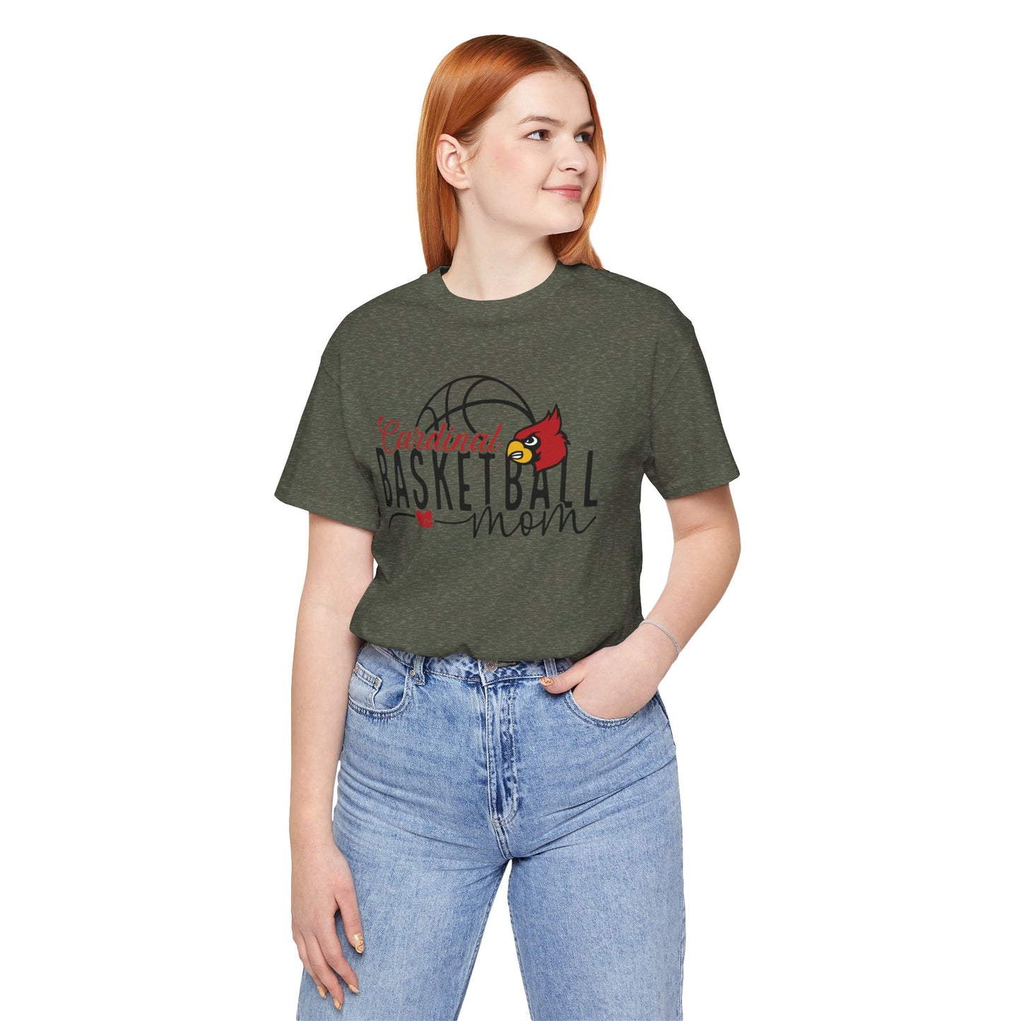 Cardinal Basketball Mom Hearts - Bella + Canvas Short Sleeve Tee