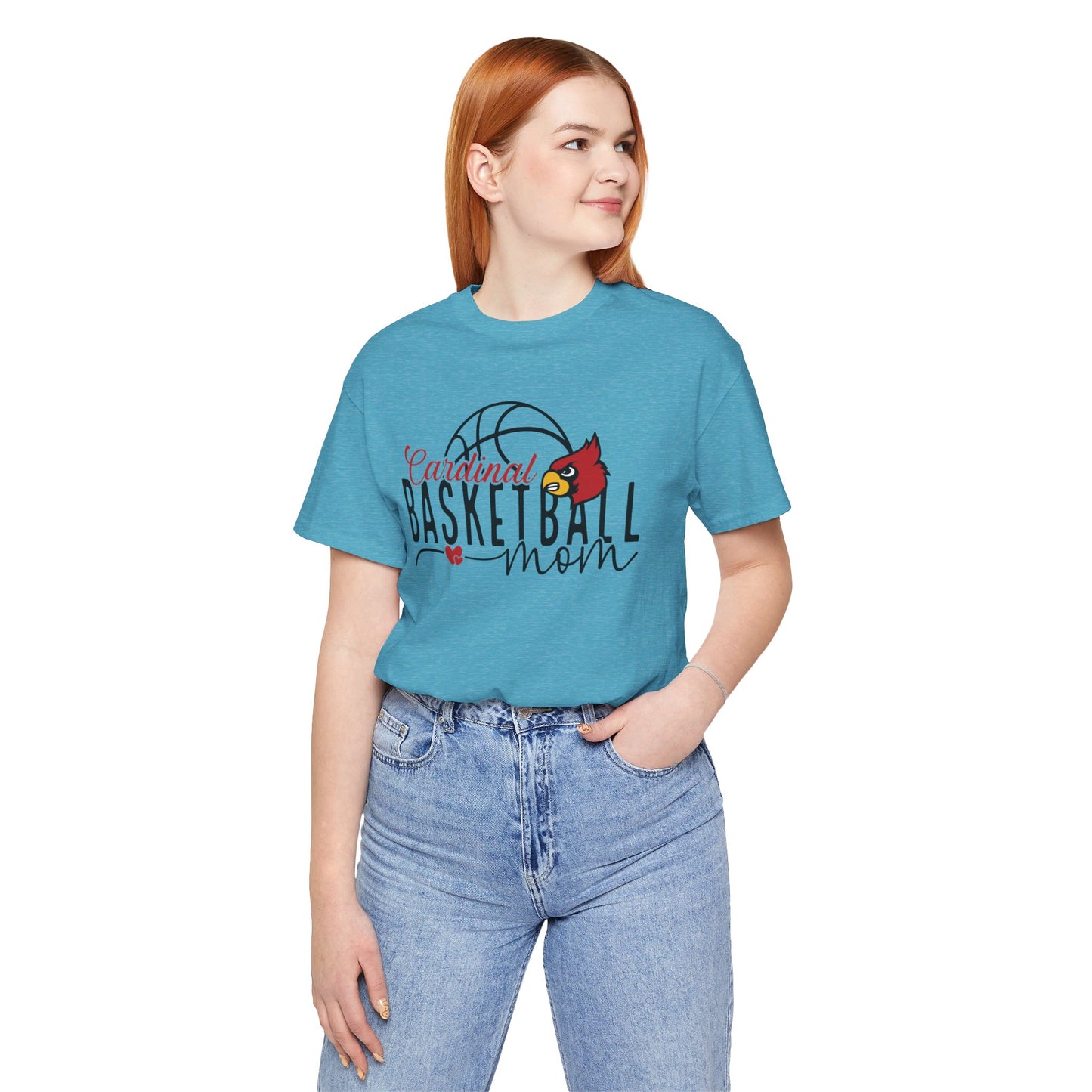 Cardinal Basketball Mom Hearts - Bella + Canvas Short Sleeve Tee