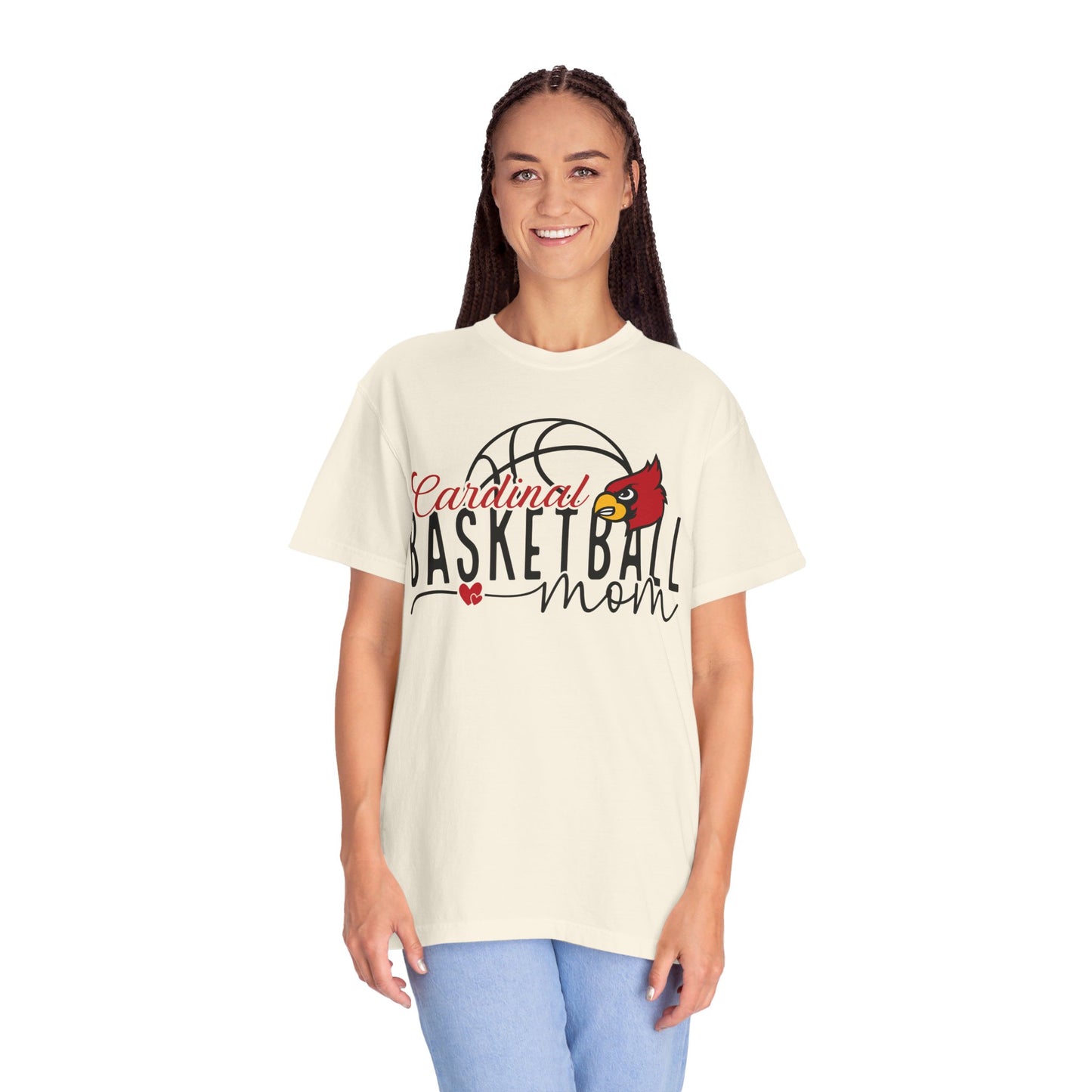 Cardinal Basketball Mom Hearts - Comfort Colors T-shirt