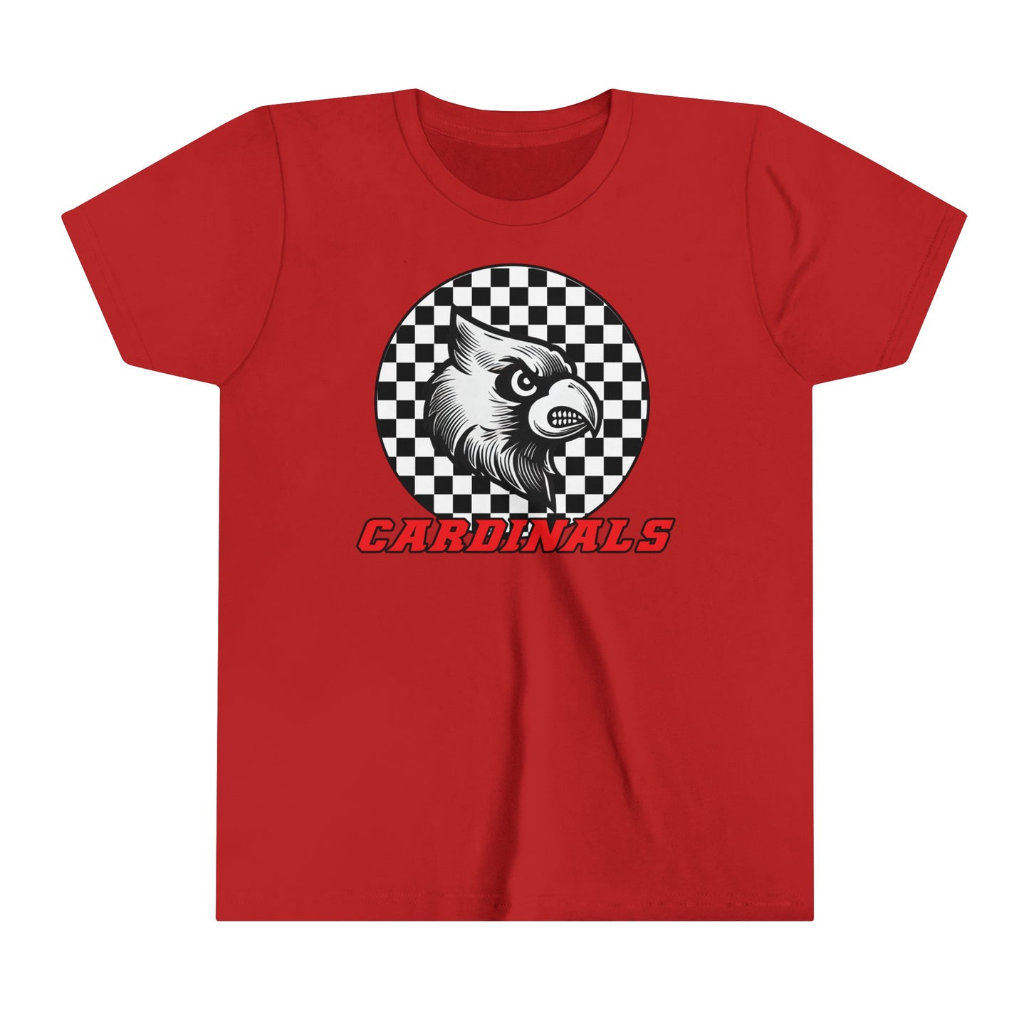 Black and White Checkerboard Cardinal - Bella + Canvas Youth Tee