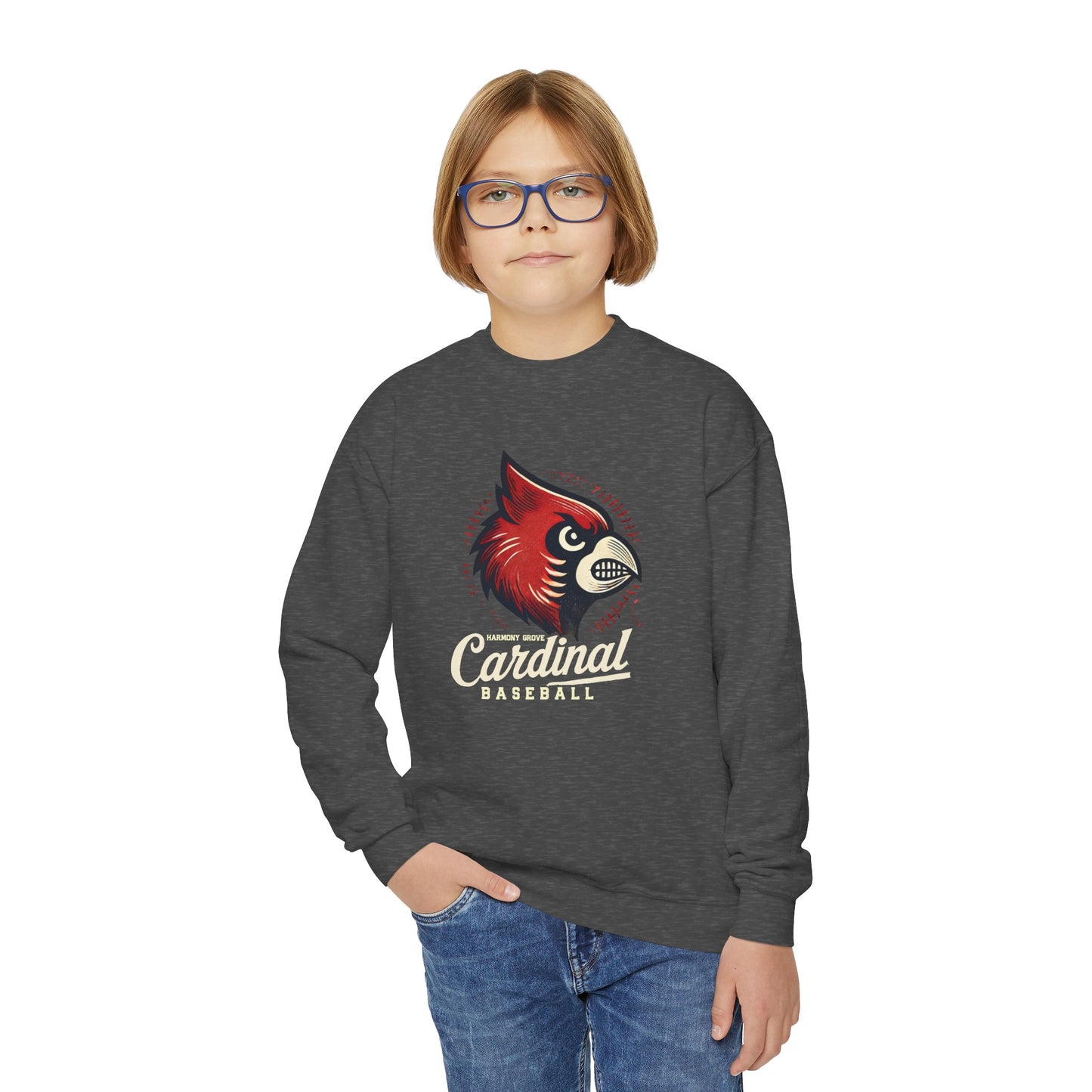 Vintage HG Cardinal Baseball - Youth Crew Sweatshirt
