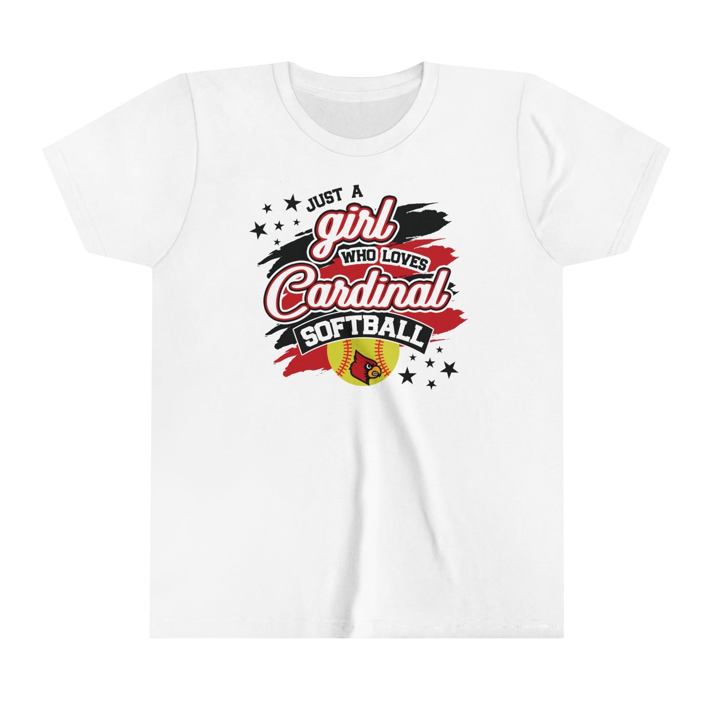 Just a Girl Who Loves Cardinal Softball - Bella + Canvas Youth Tee